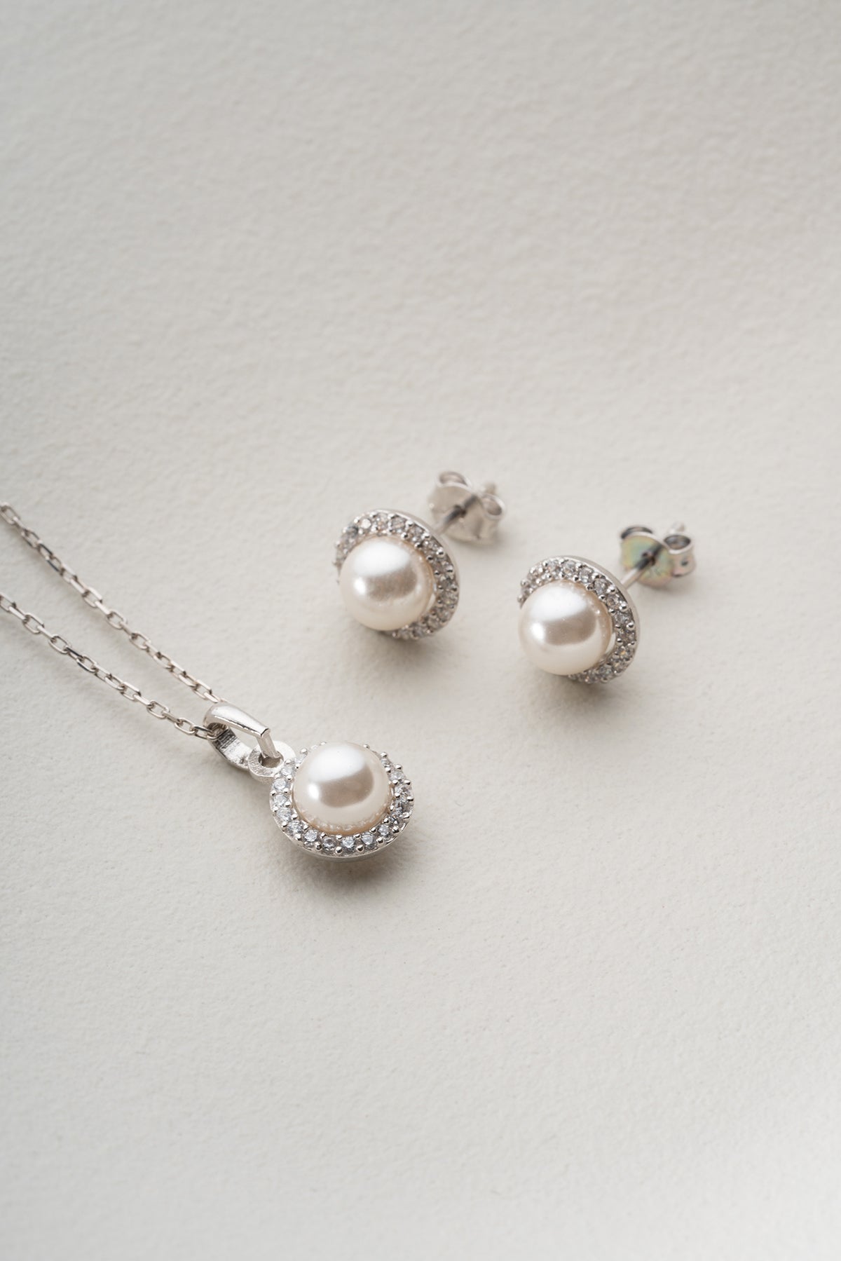 Pearl Halo Pendant Necklace and Earring Set