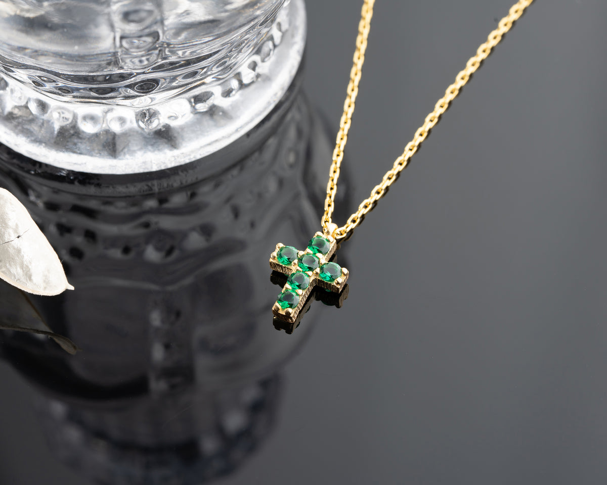 Delicate Pave Birthstone Cross Necklace