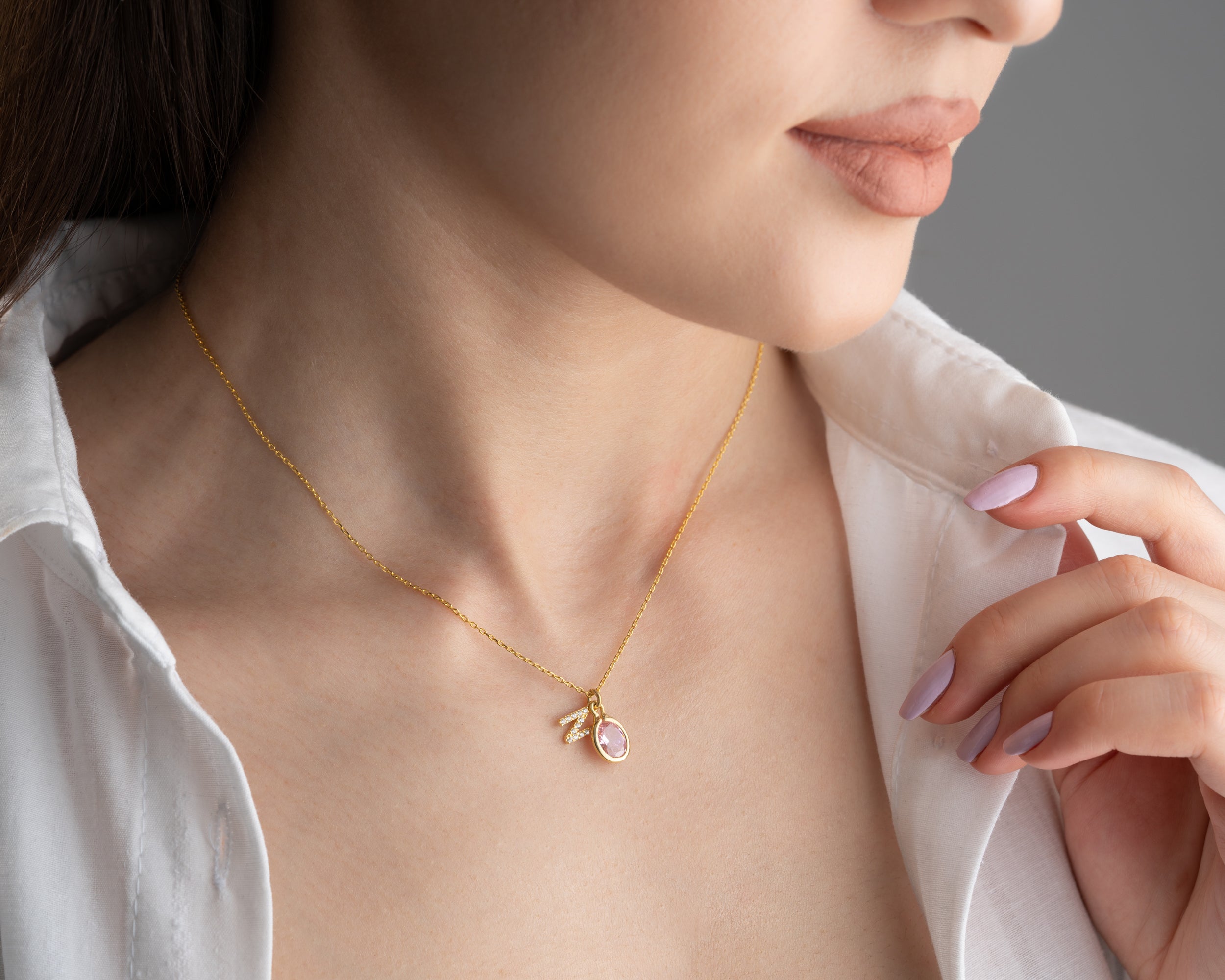 Custom Letter Birthstone Charm Necklace