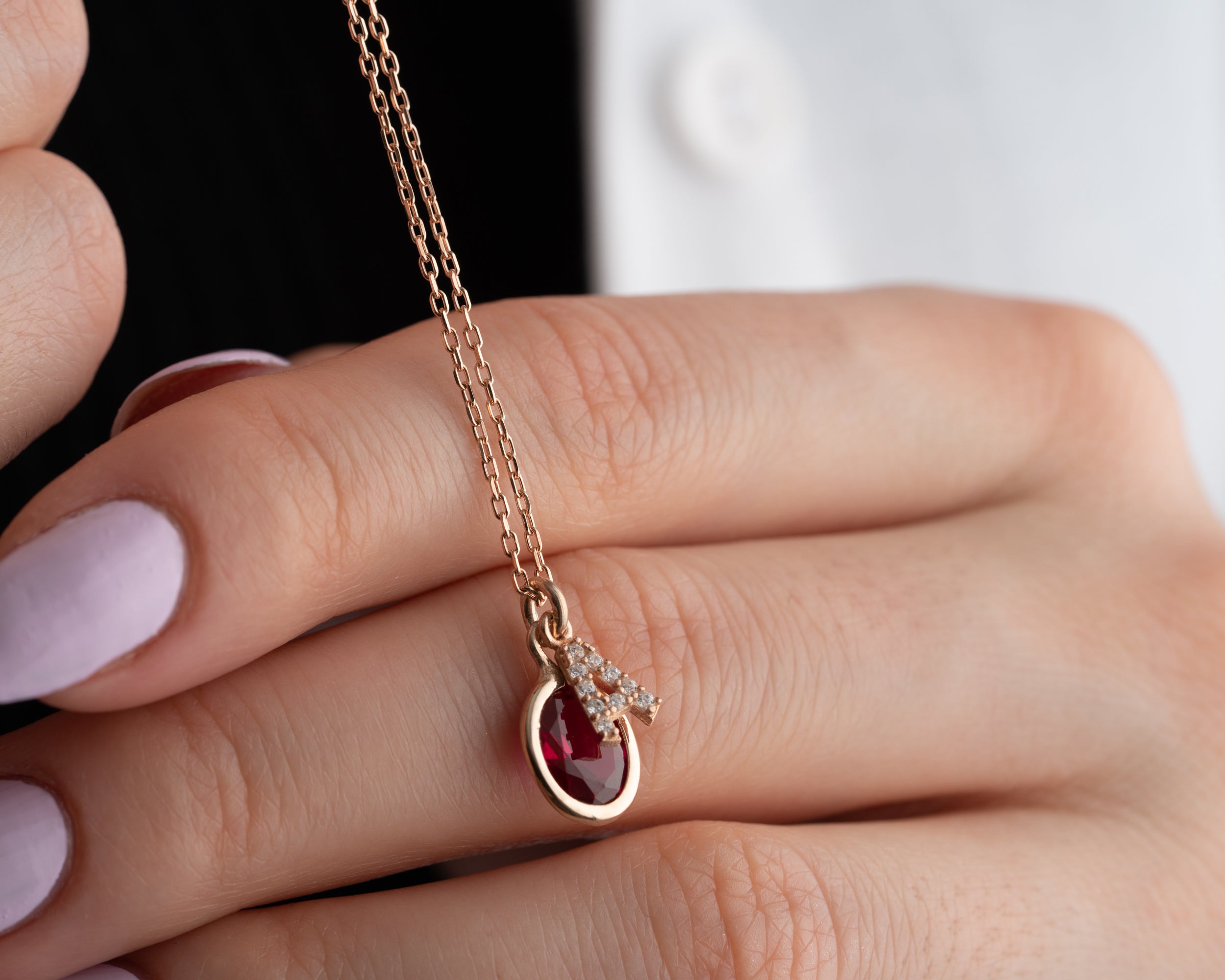 Custom Letter Birthstone Charm Necklace
