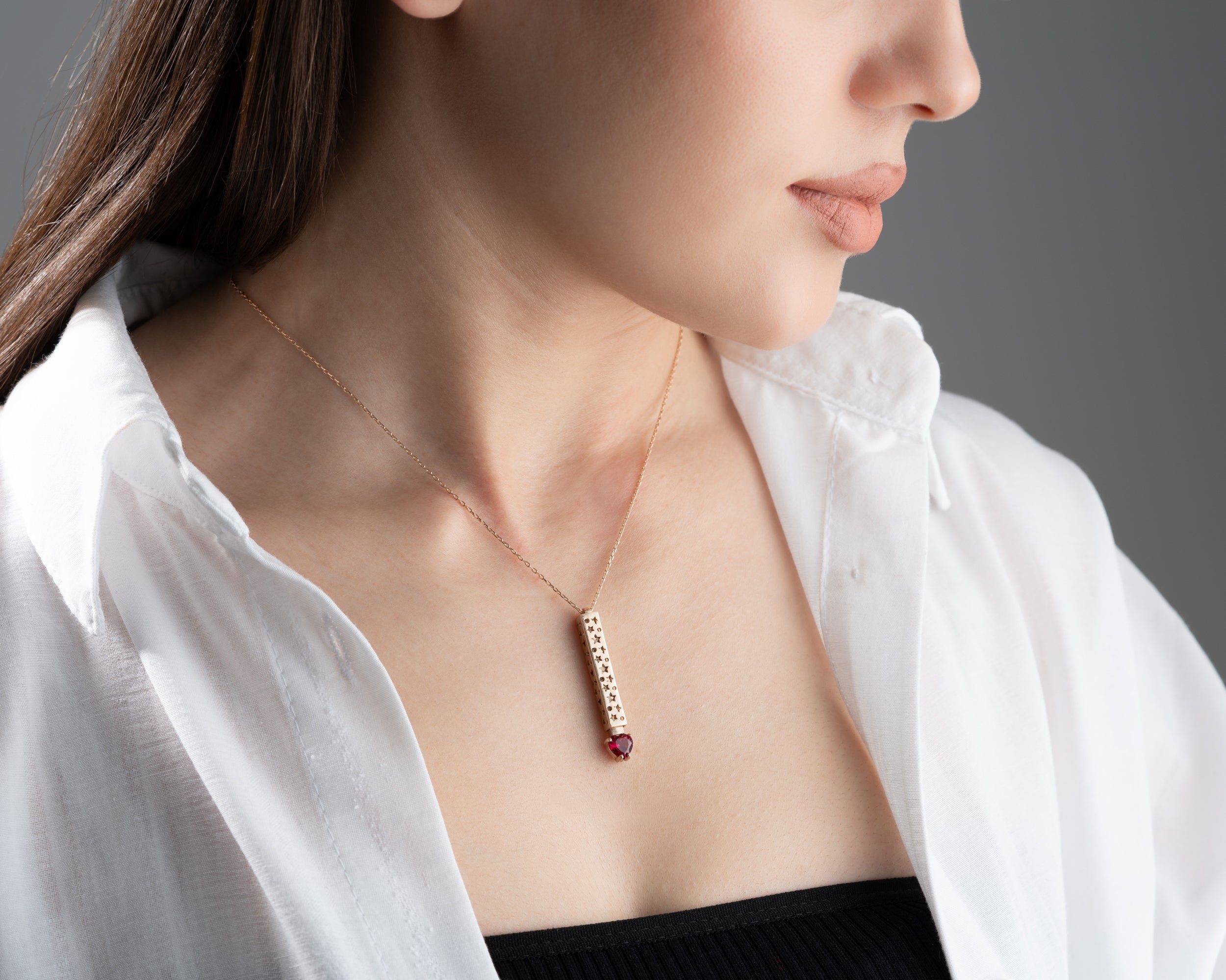 Engraved Bar Necklace with Heart Birthstone