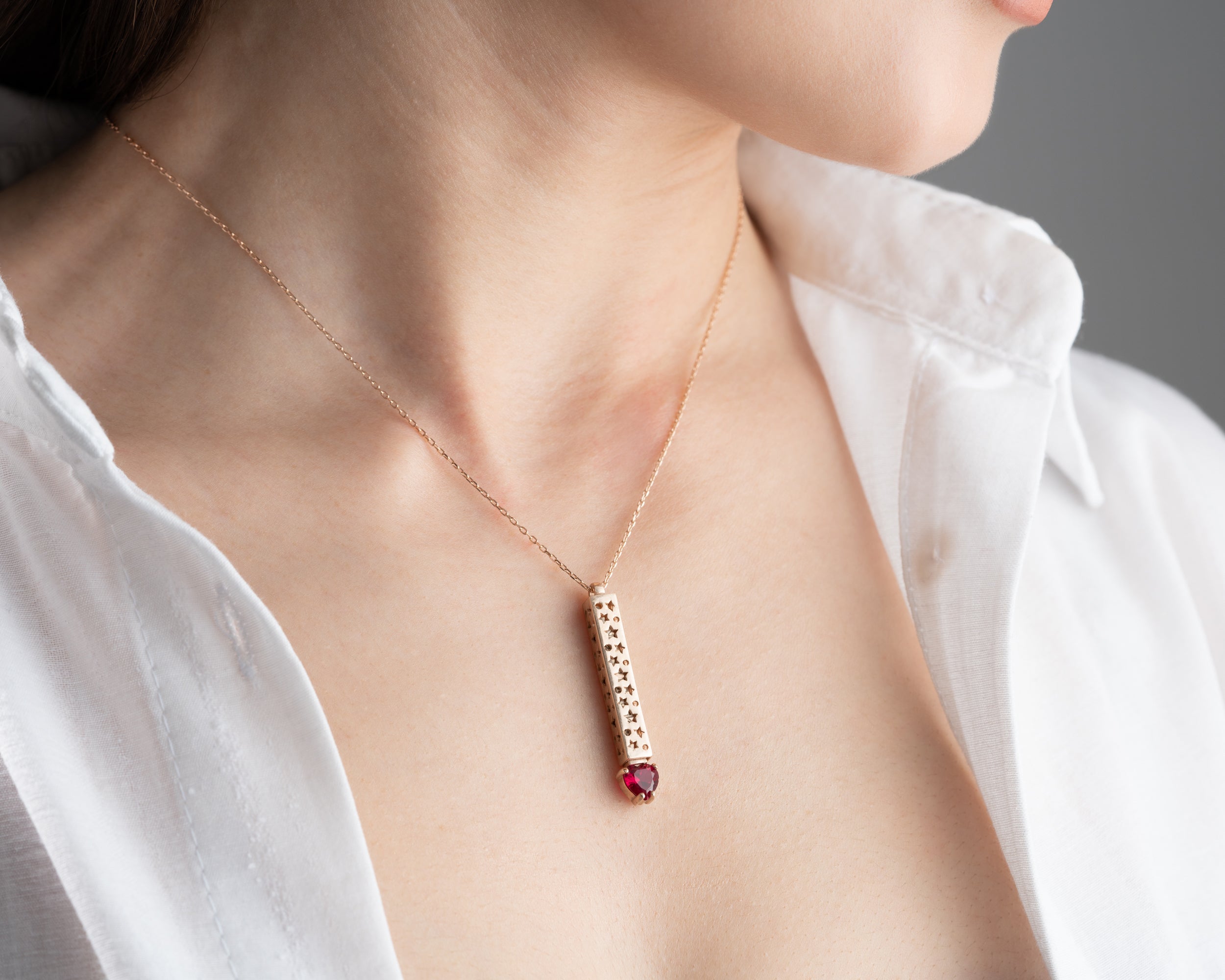 Engraved Bar Necklace with Heart Birthstone