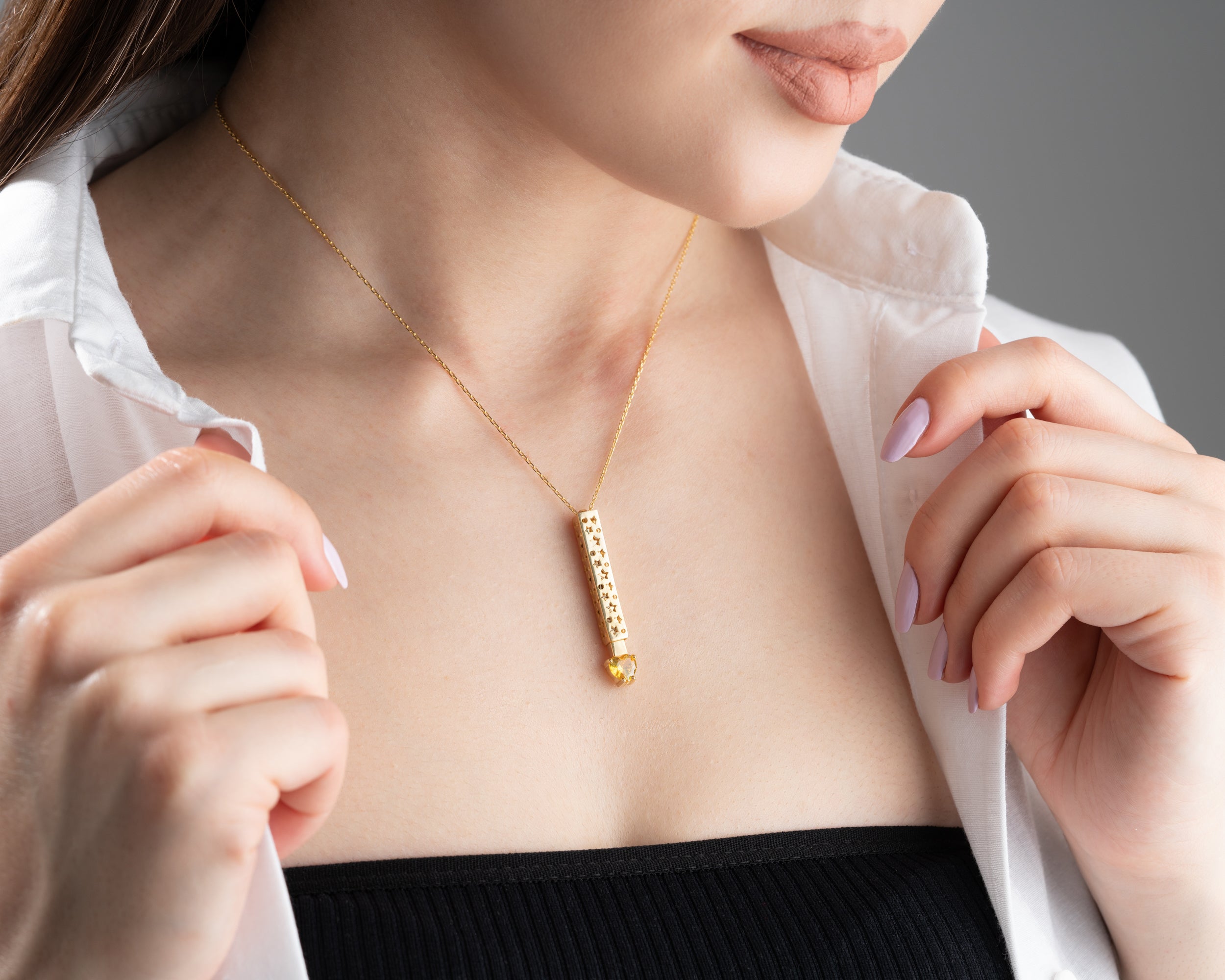 Engraved Bar Necklace with Heart Birthstone