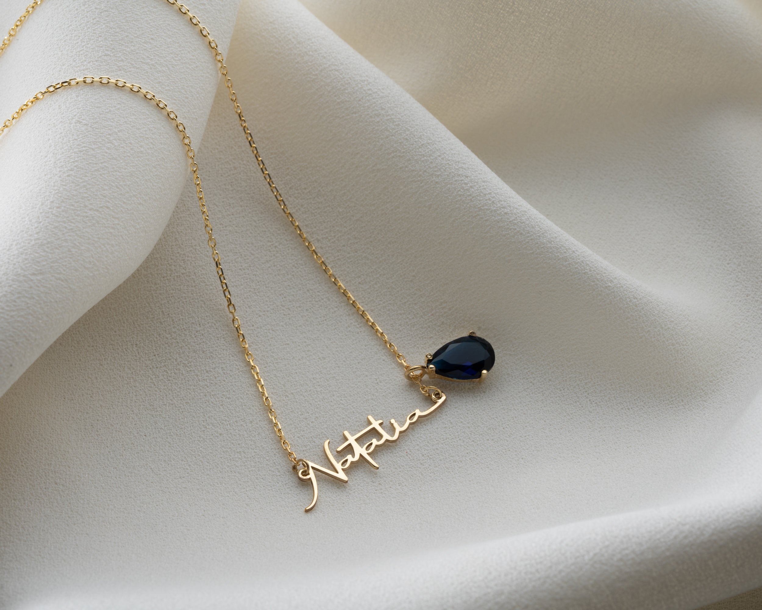 Custom Name Necklace with Birthstone Drop