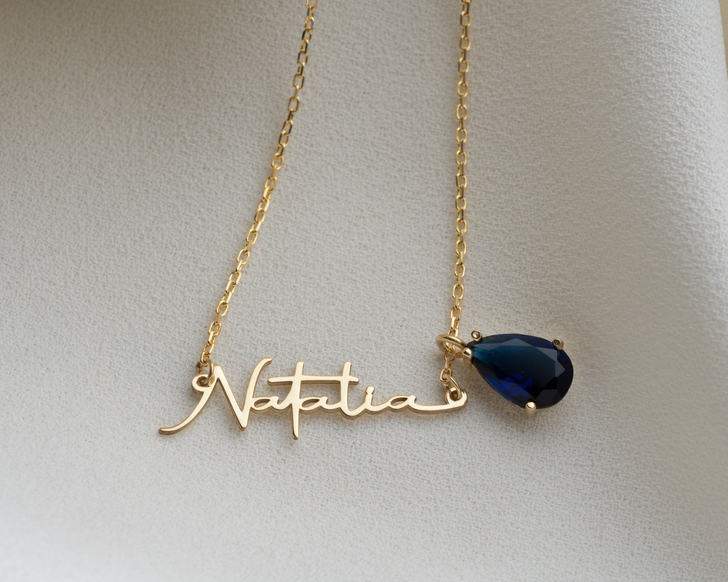 Custom Name Necklace with Birthstone Drop
