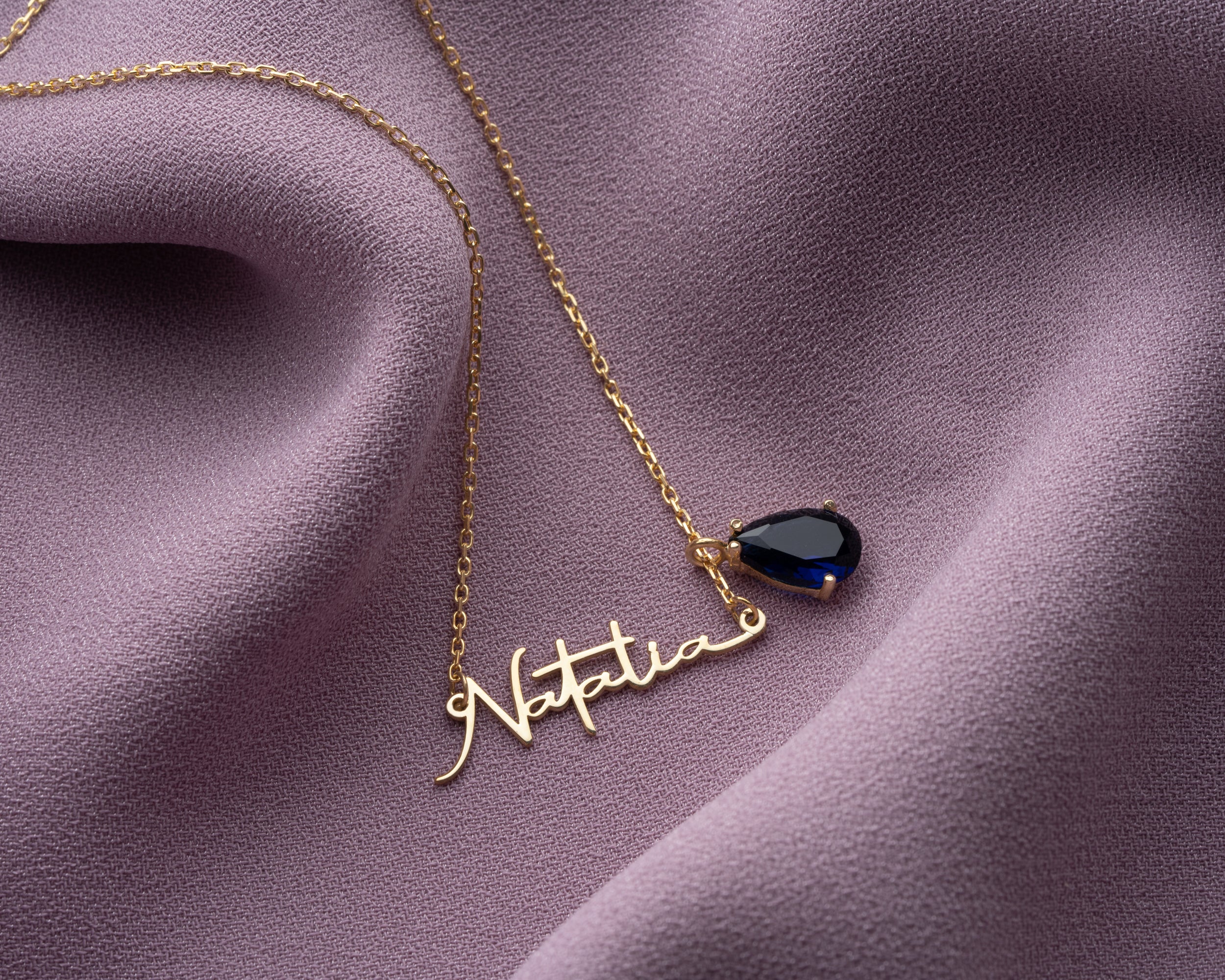 Custom Name Necklace with Birthstone Drop
