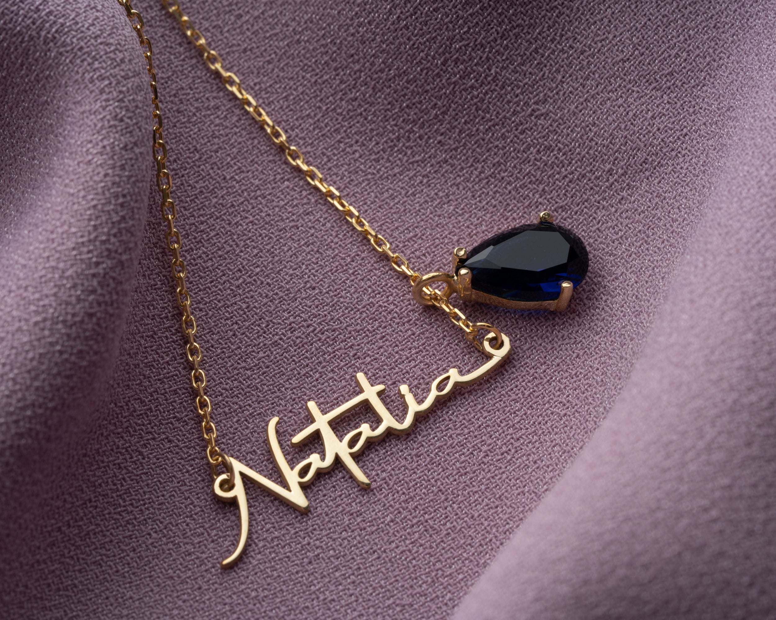 Custom Name Necklace with Birthstone Drop