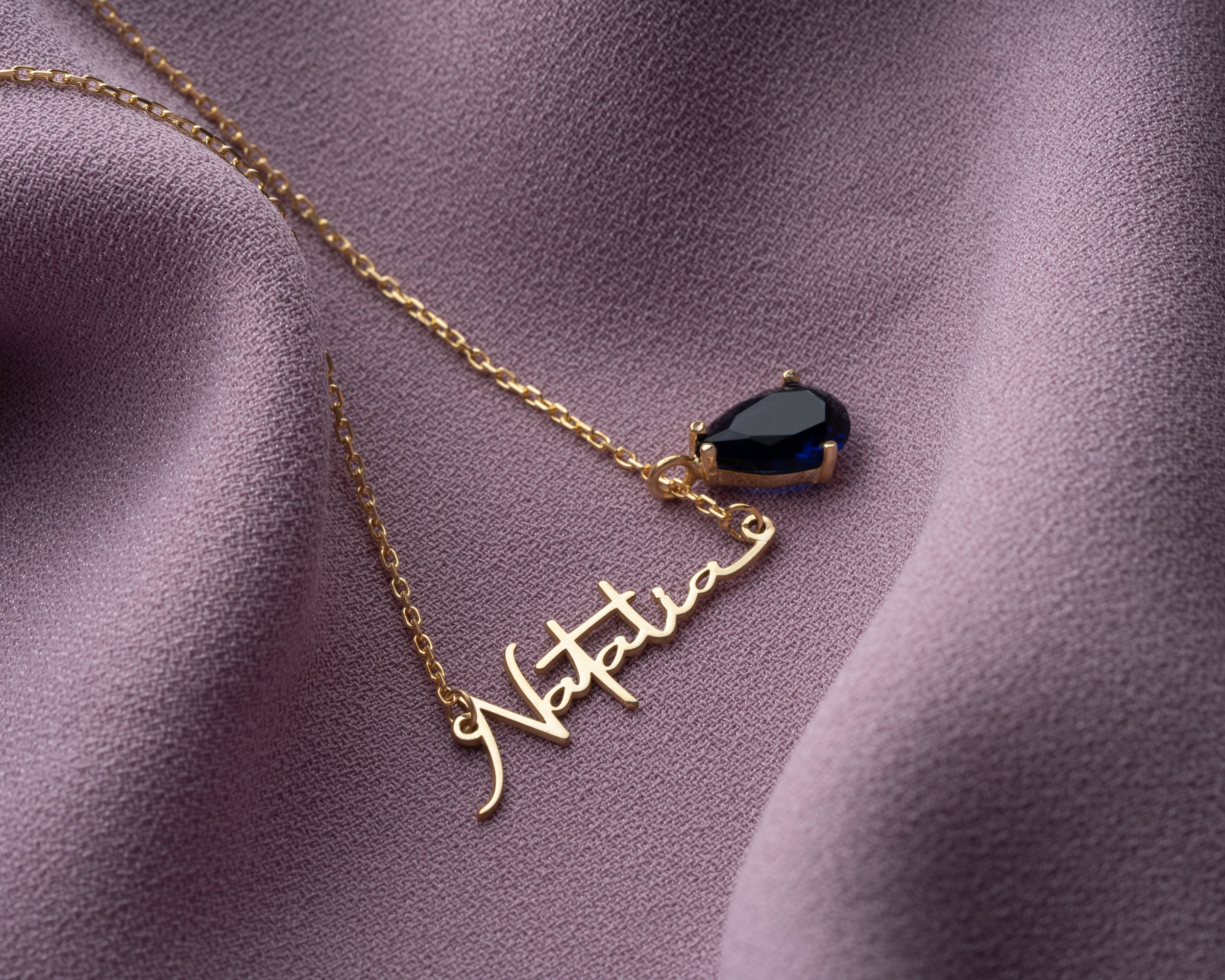 Custom Name Necklace with Birthstone Drop