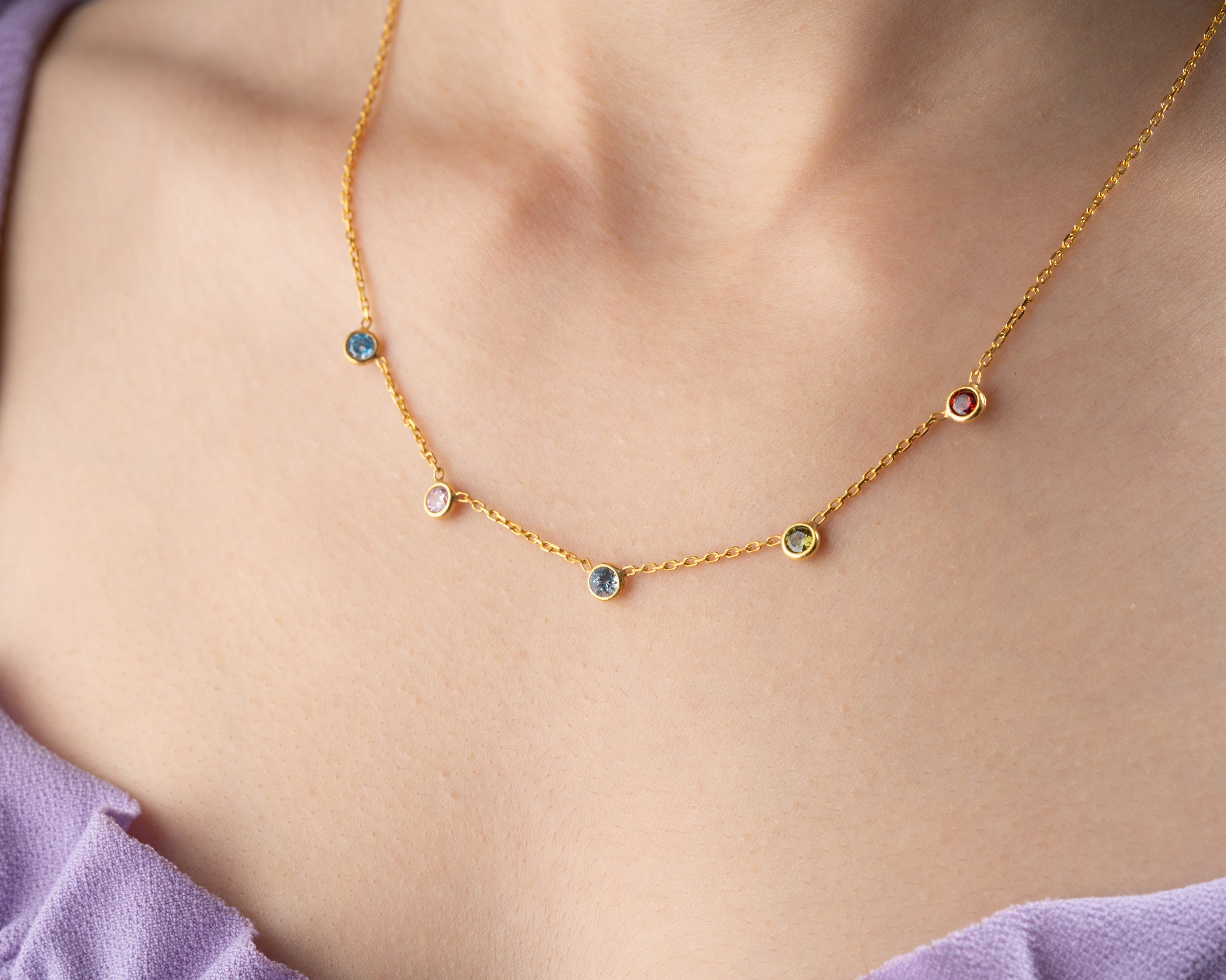 Minimalist Family Birthstone Station Necklace
