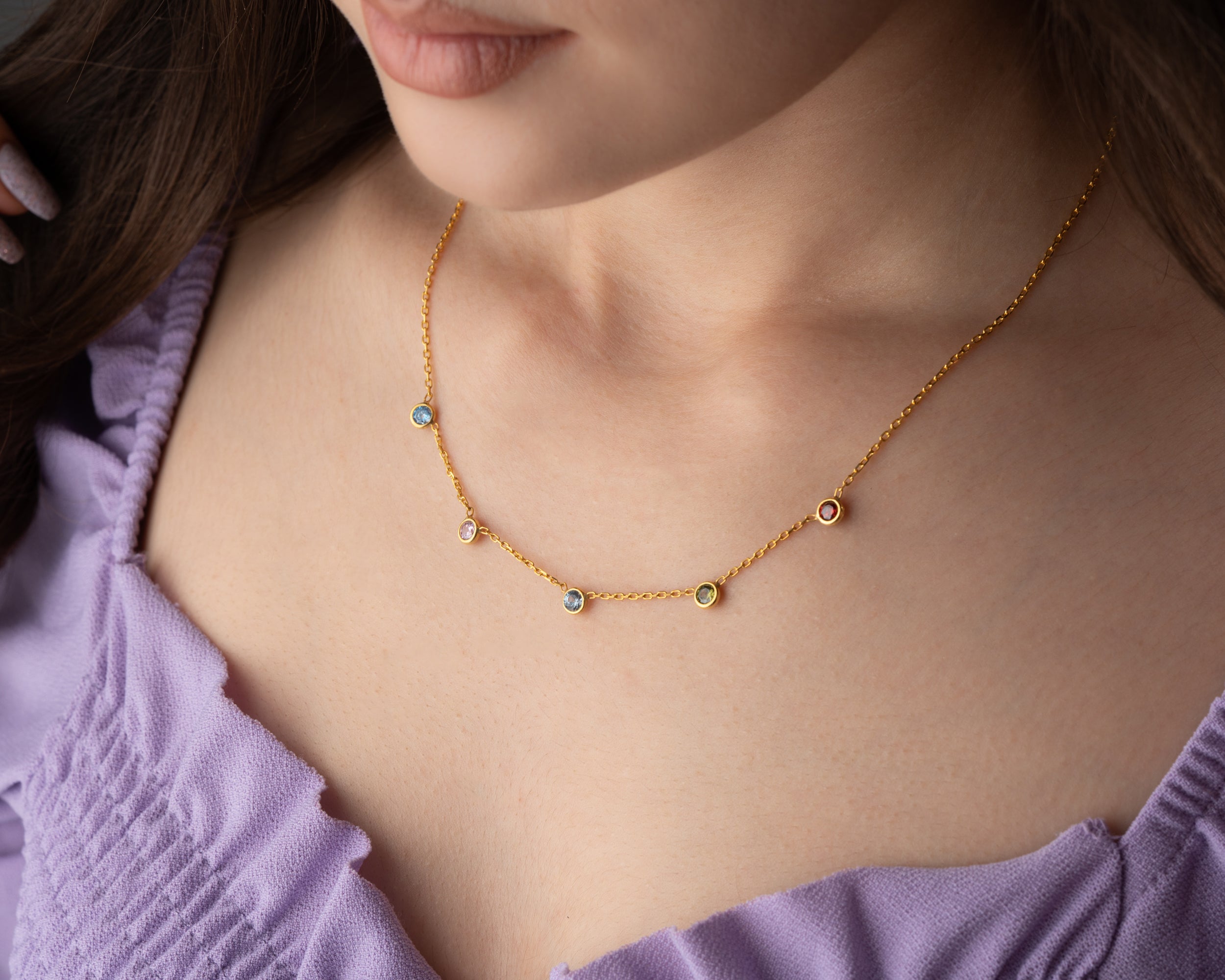 Minimalist Family Birthstone Station Necklace