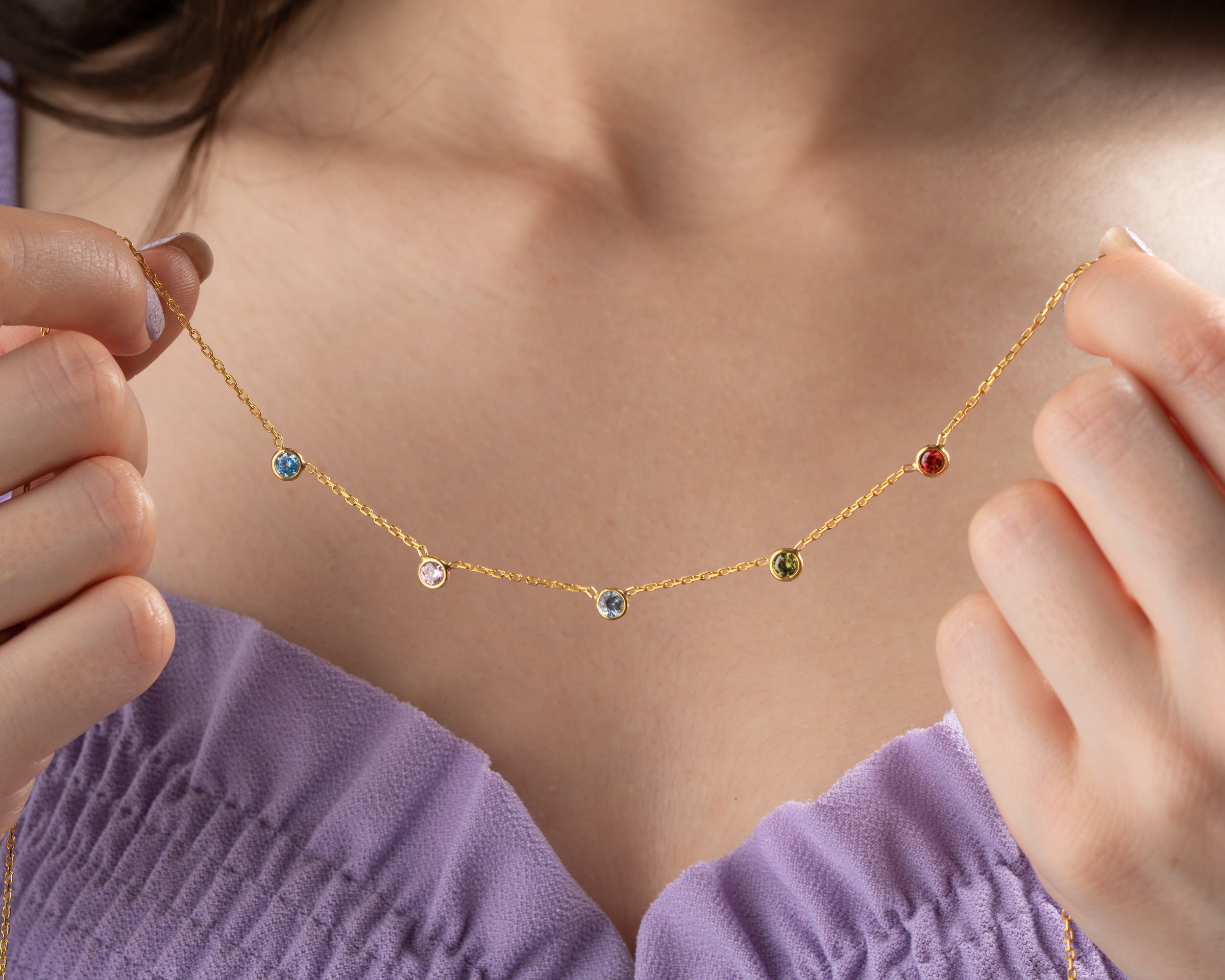 Minimalist Family Birthstone Station Necklace