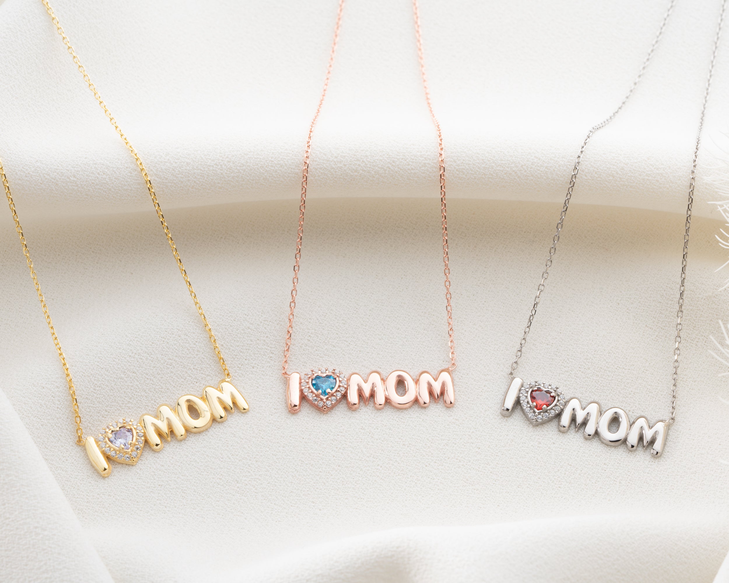 Custom Birthstone I Heart Mom Necklace