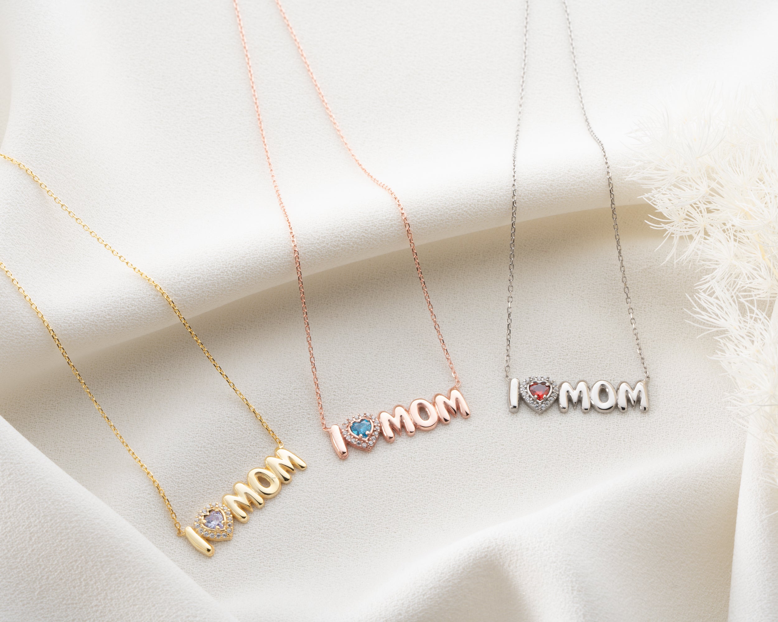 Custom Birthstone I Heart Mom Necklace