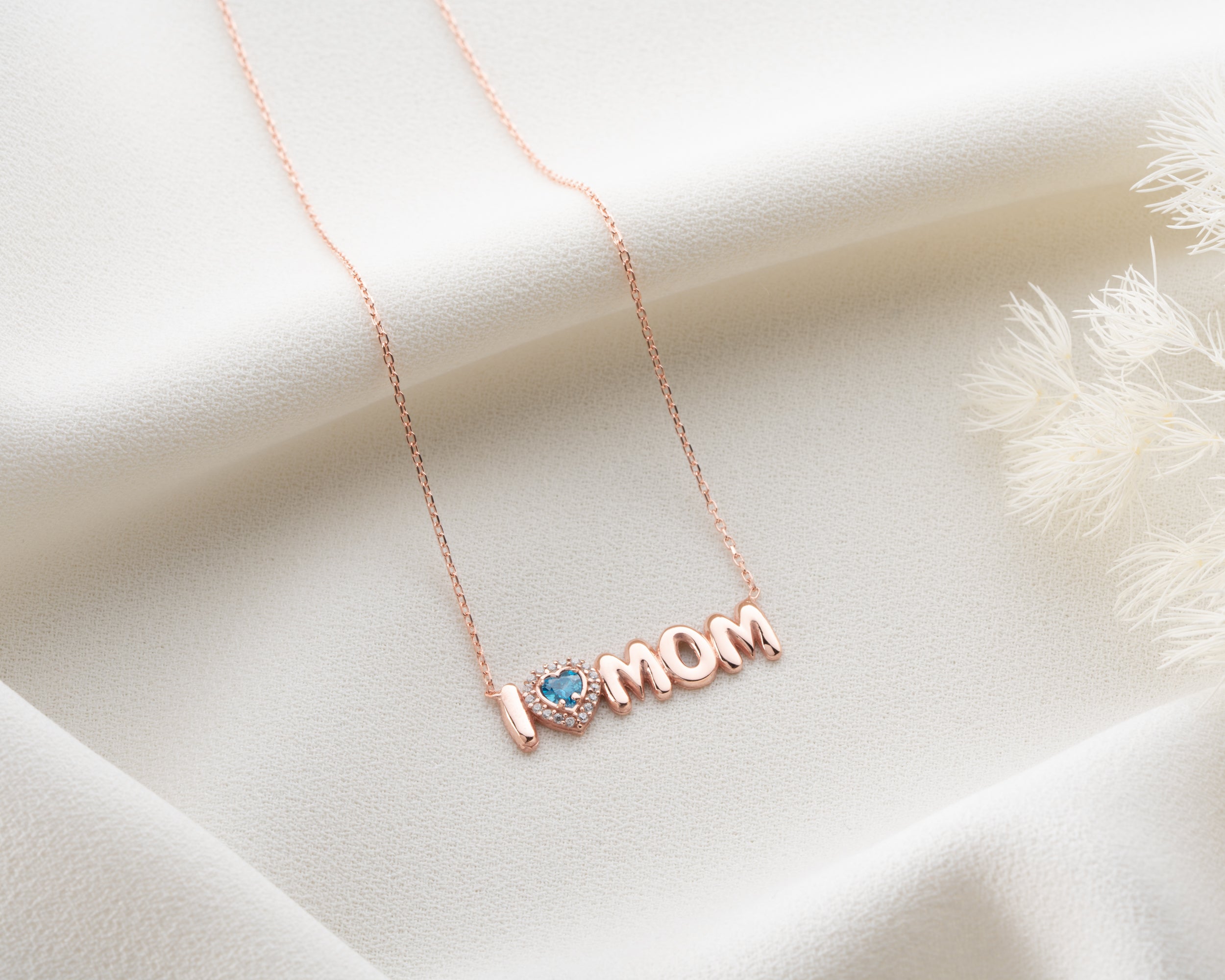 Custom Birthstone I Heart Mom Necklace