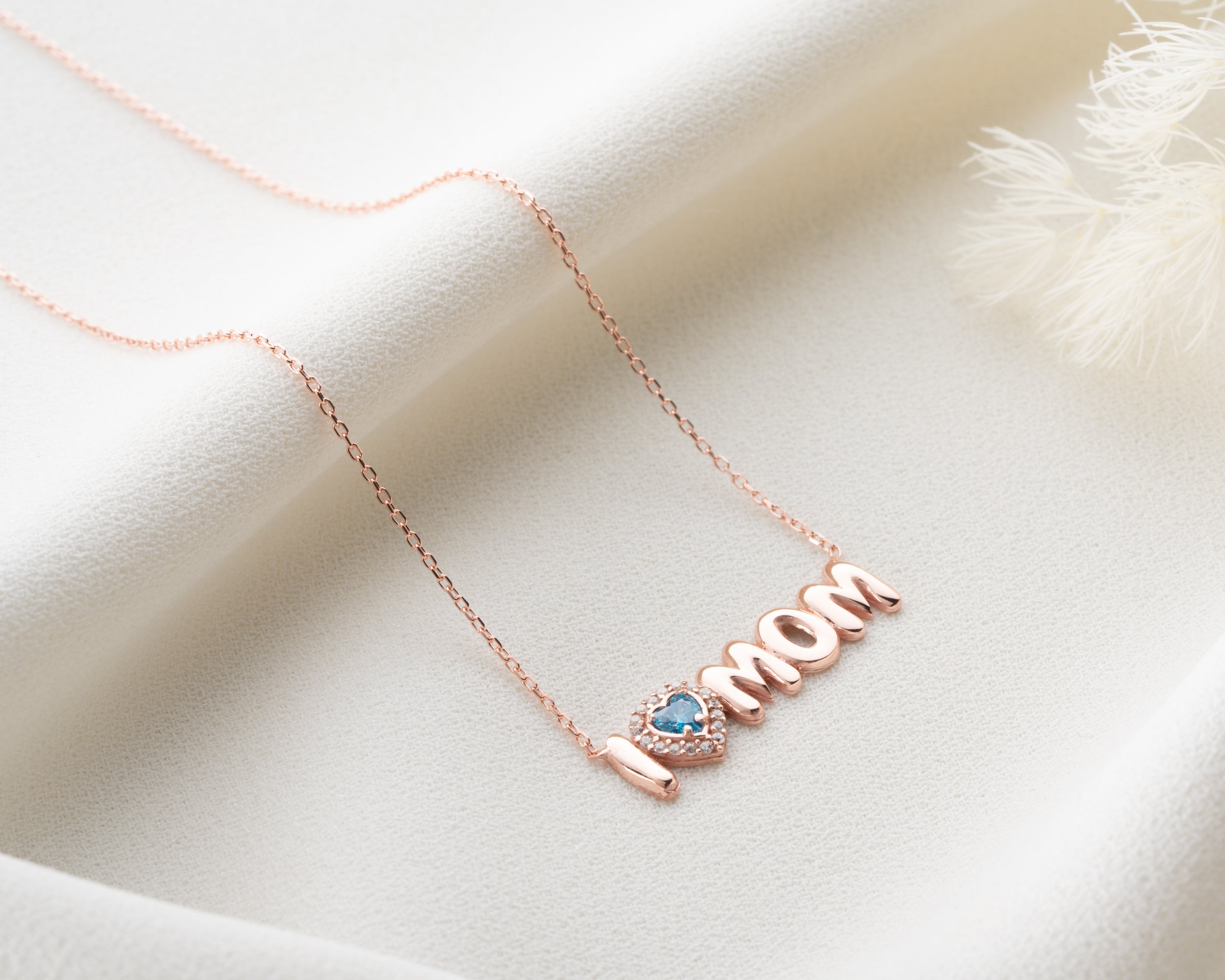 Custom Birthstone I Heart Mom Necklace