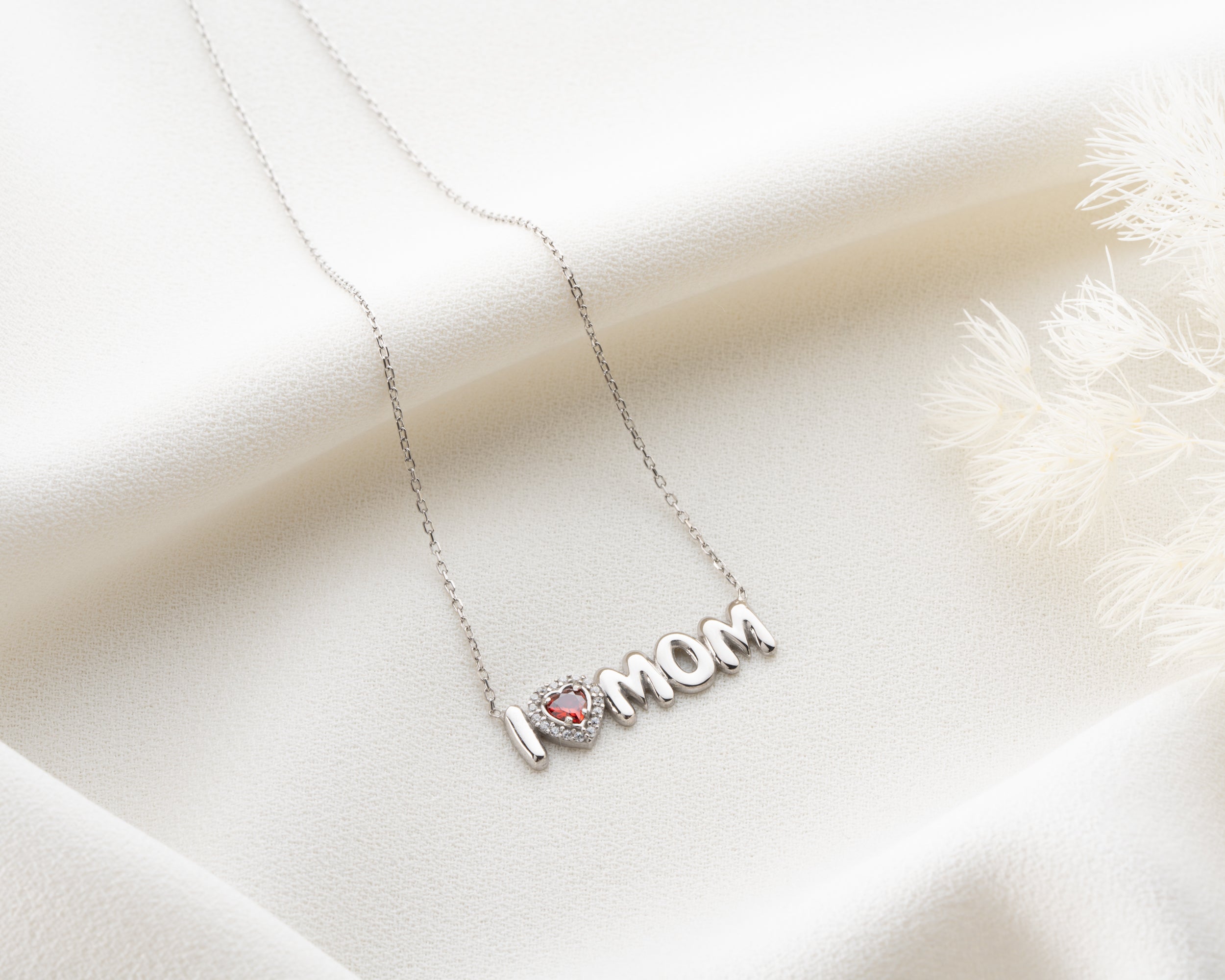 Custom Birthstone I Heart Mom Necklace