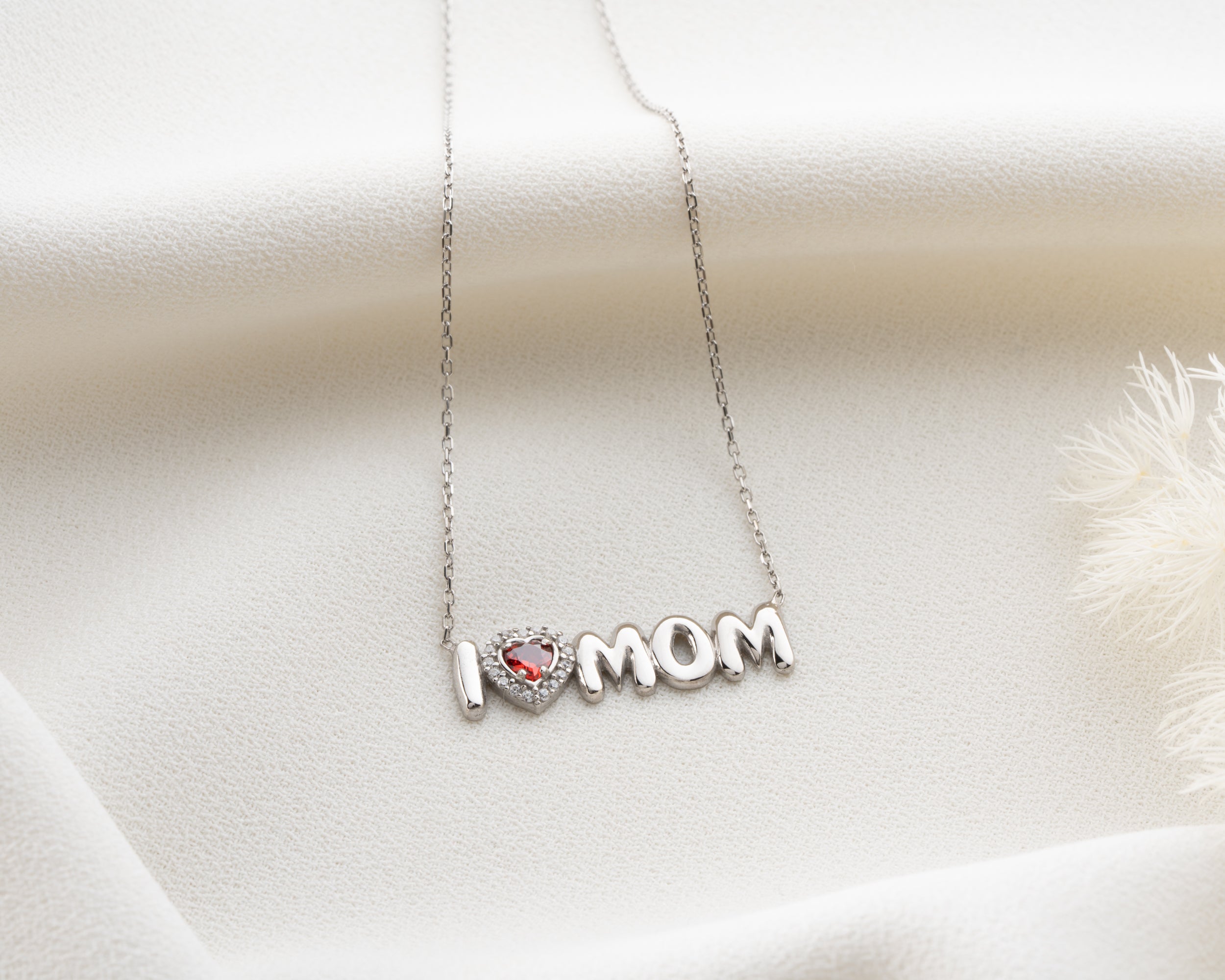 Custom Birthstone I Heart Mom Necklace