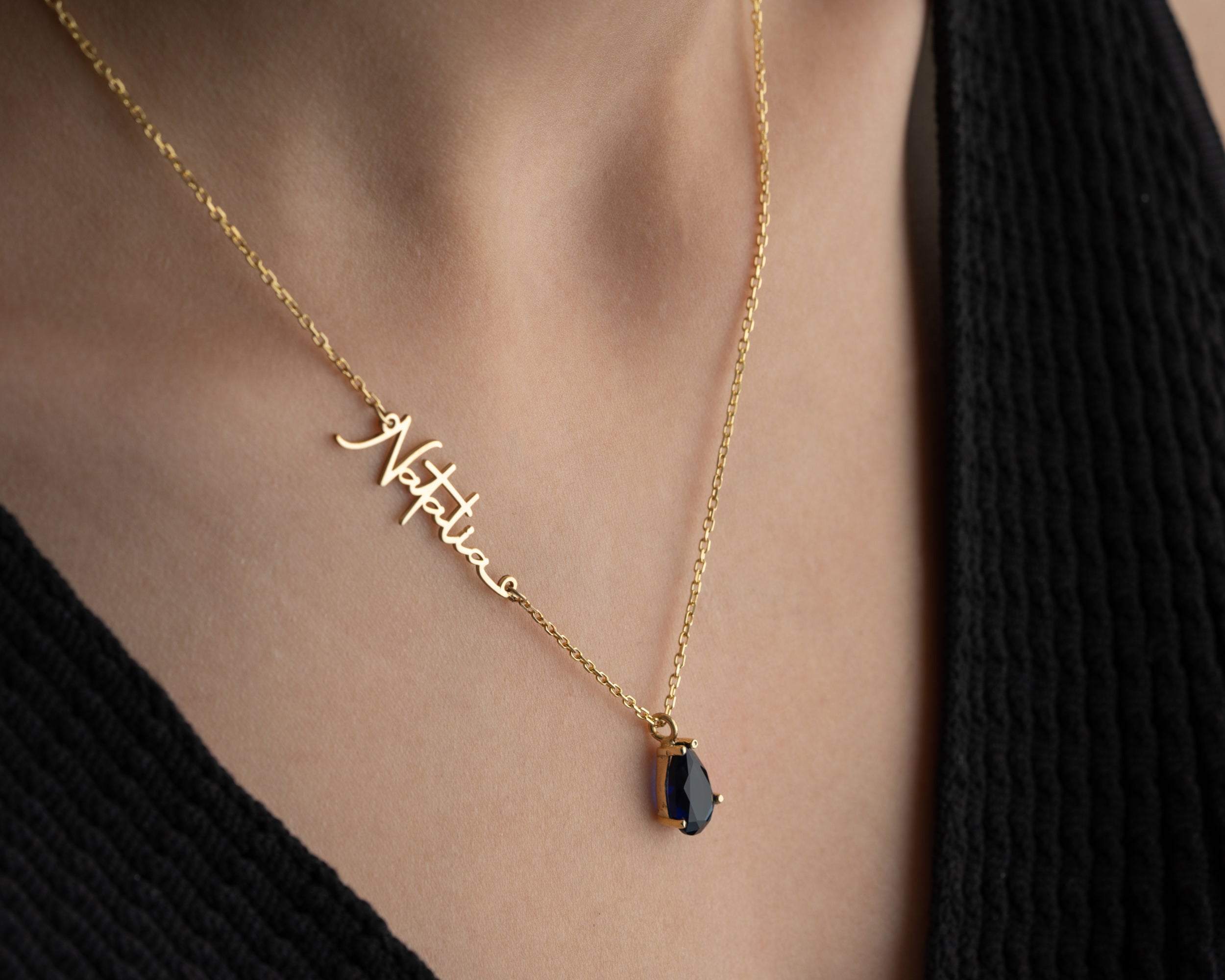 Custom Name Necklace with Birthstone Drop