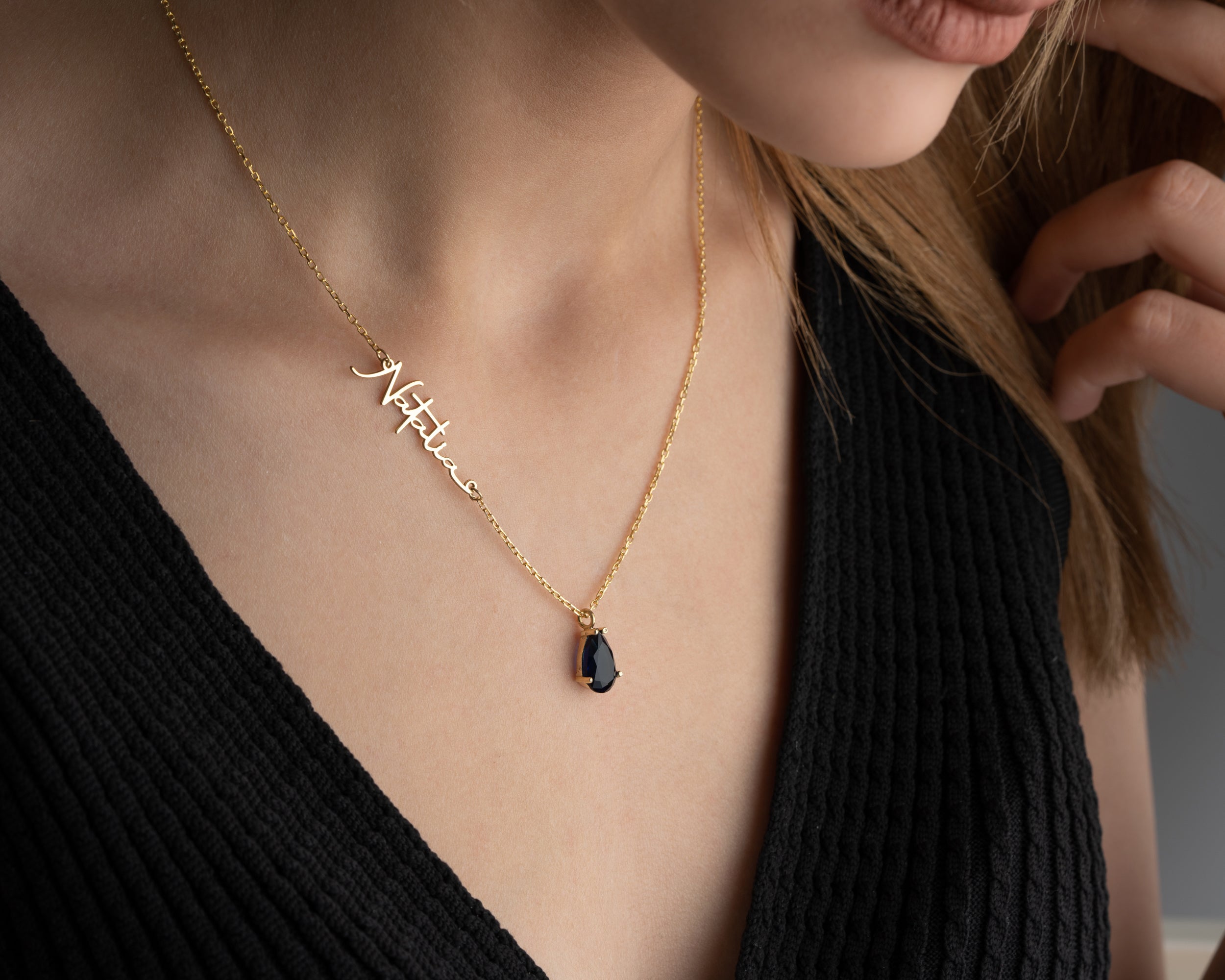 Custom Name Necklace with Birthstone Drop