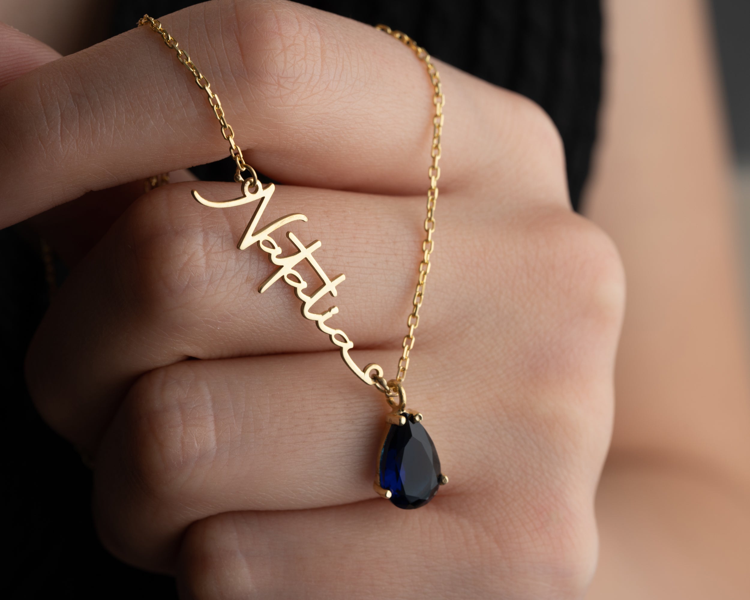 Custom Name Necklace with Birthstone Drop