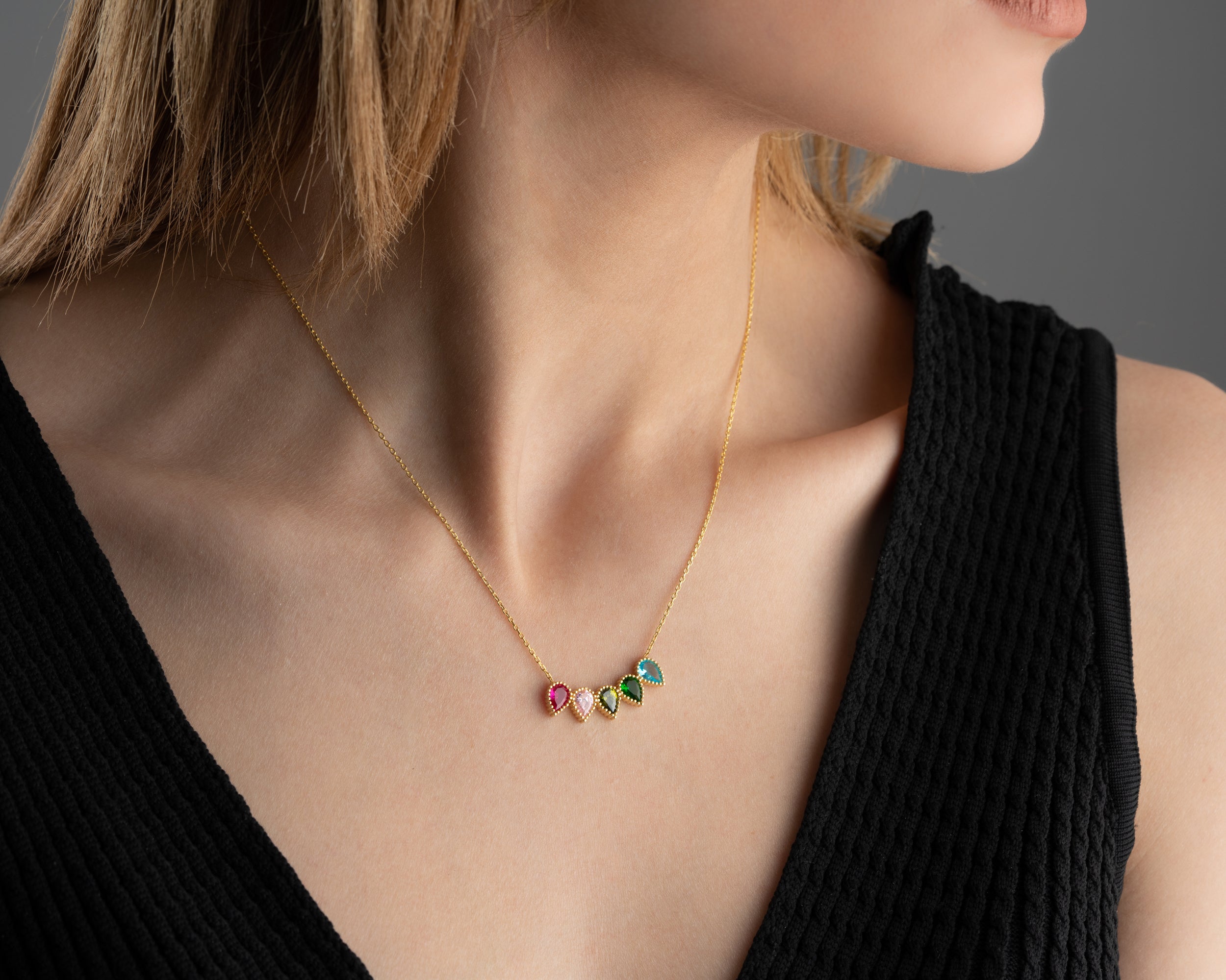 Custom Family Birthstone Row Necklace