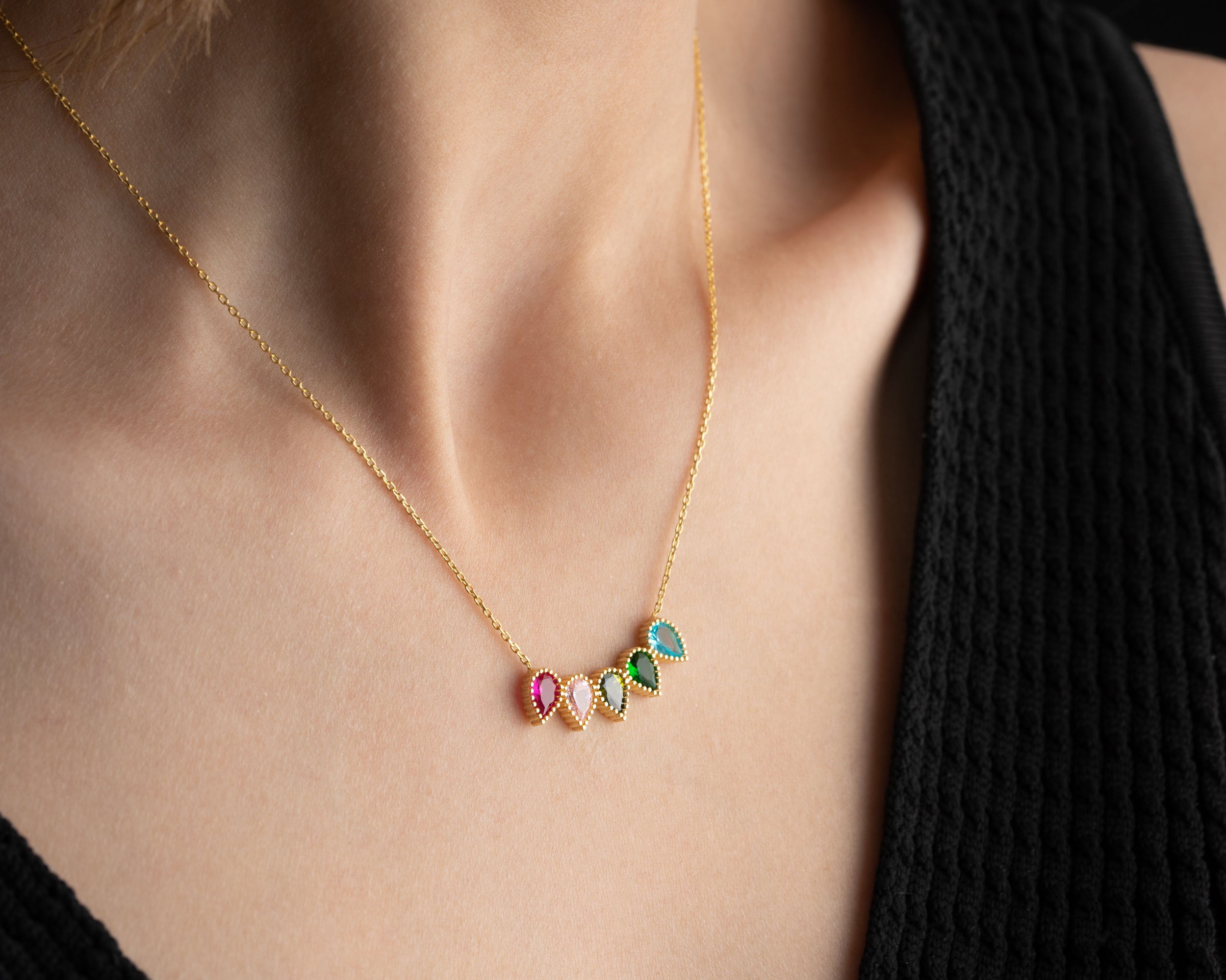 Custom Family Birthstone Row Necklace