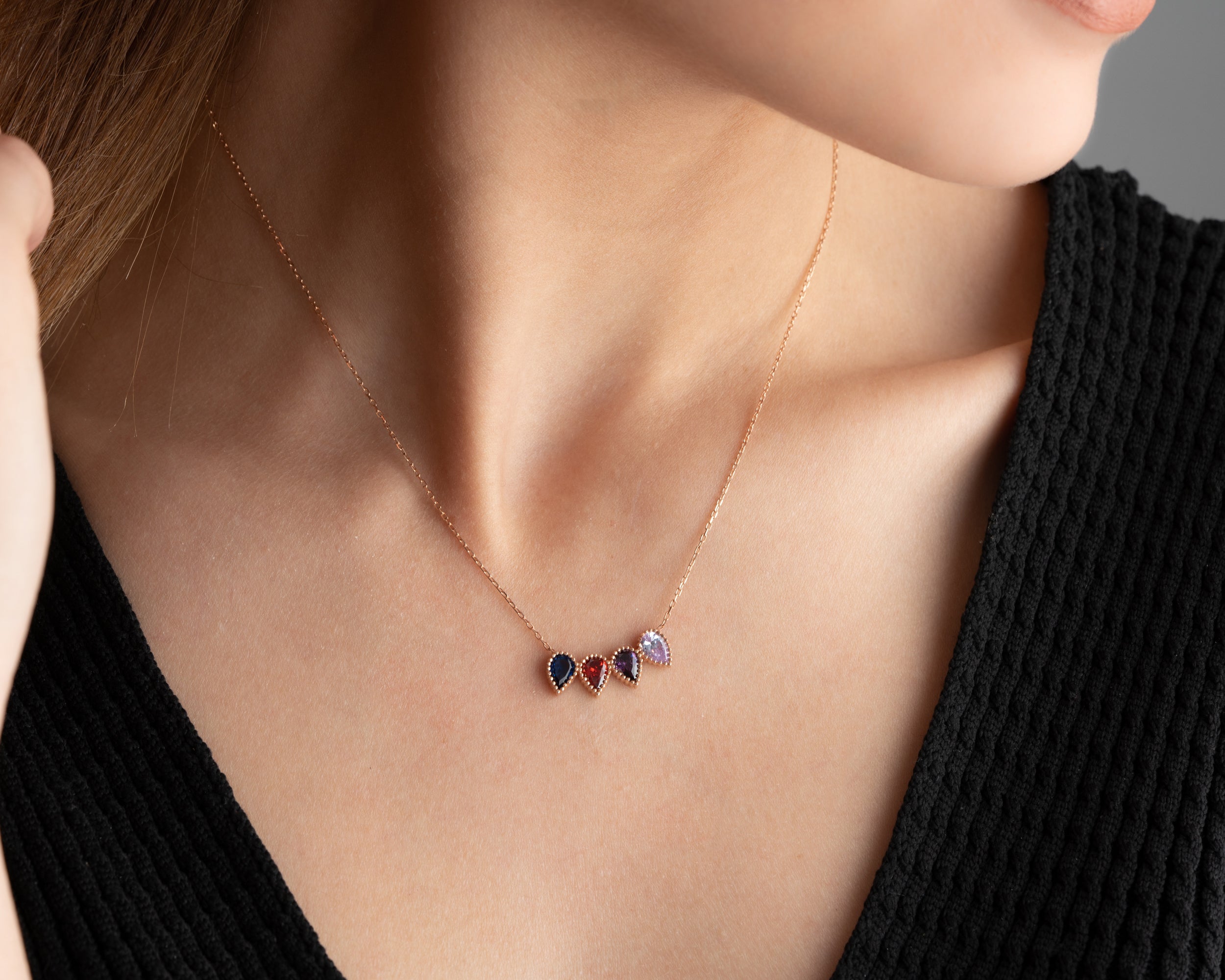 Custom Family Birthstone Row Necklace