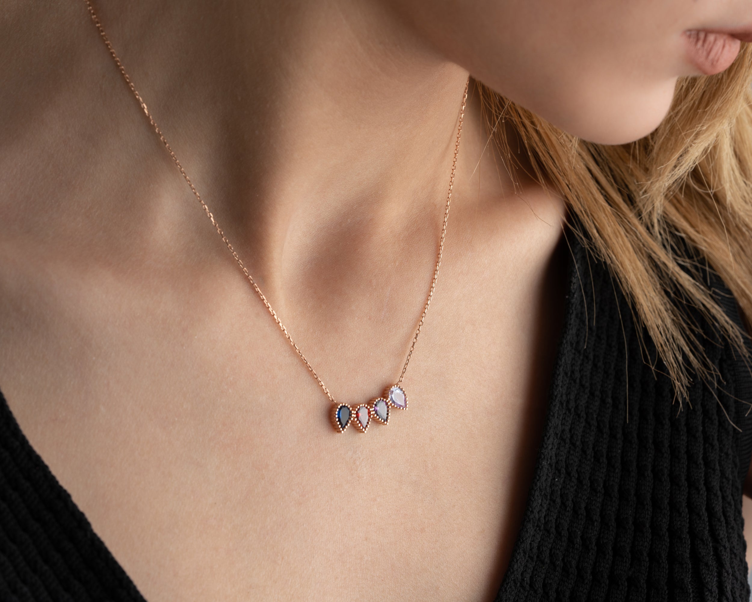 Custom Family Birthstone Row Necklace