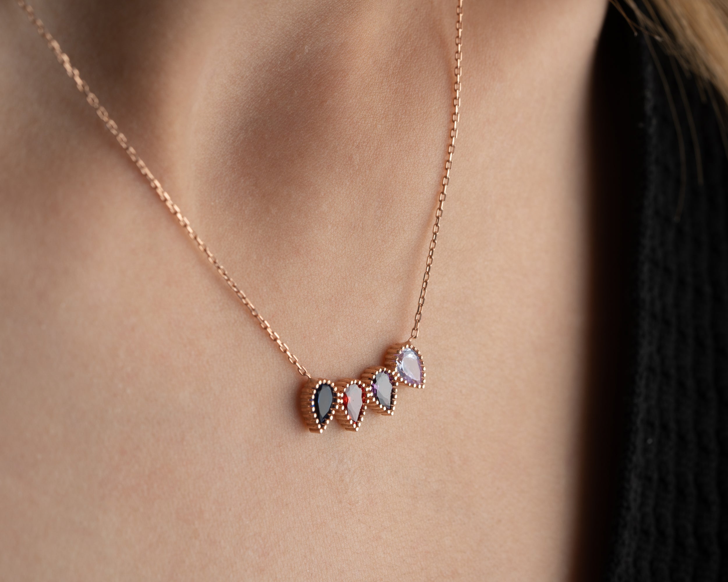 Custom Family Birthstone Row Necklace