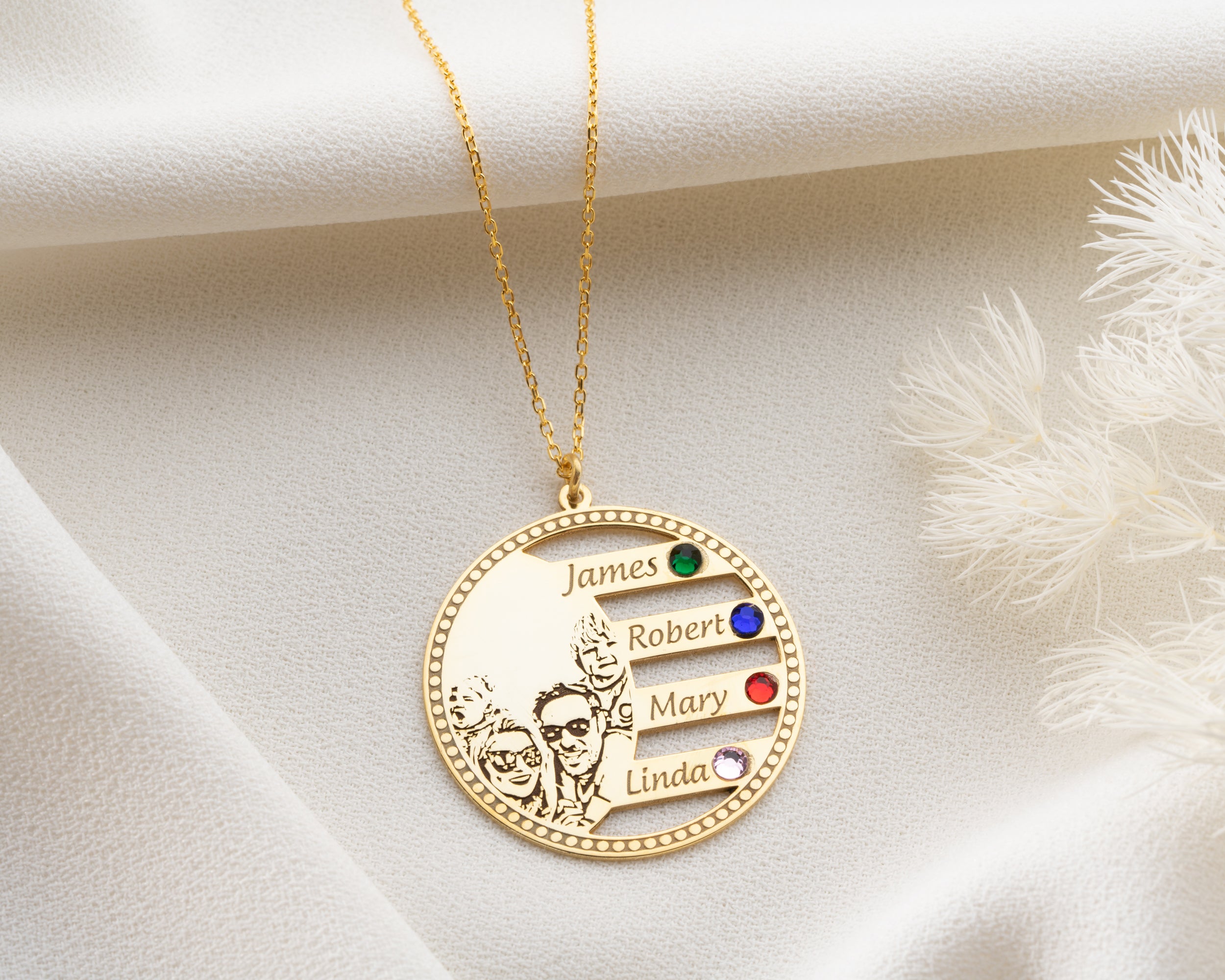 Custom Photo Engraved Family Birthstone Necklace