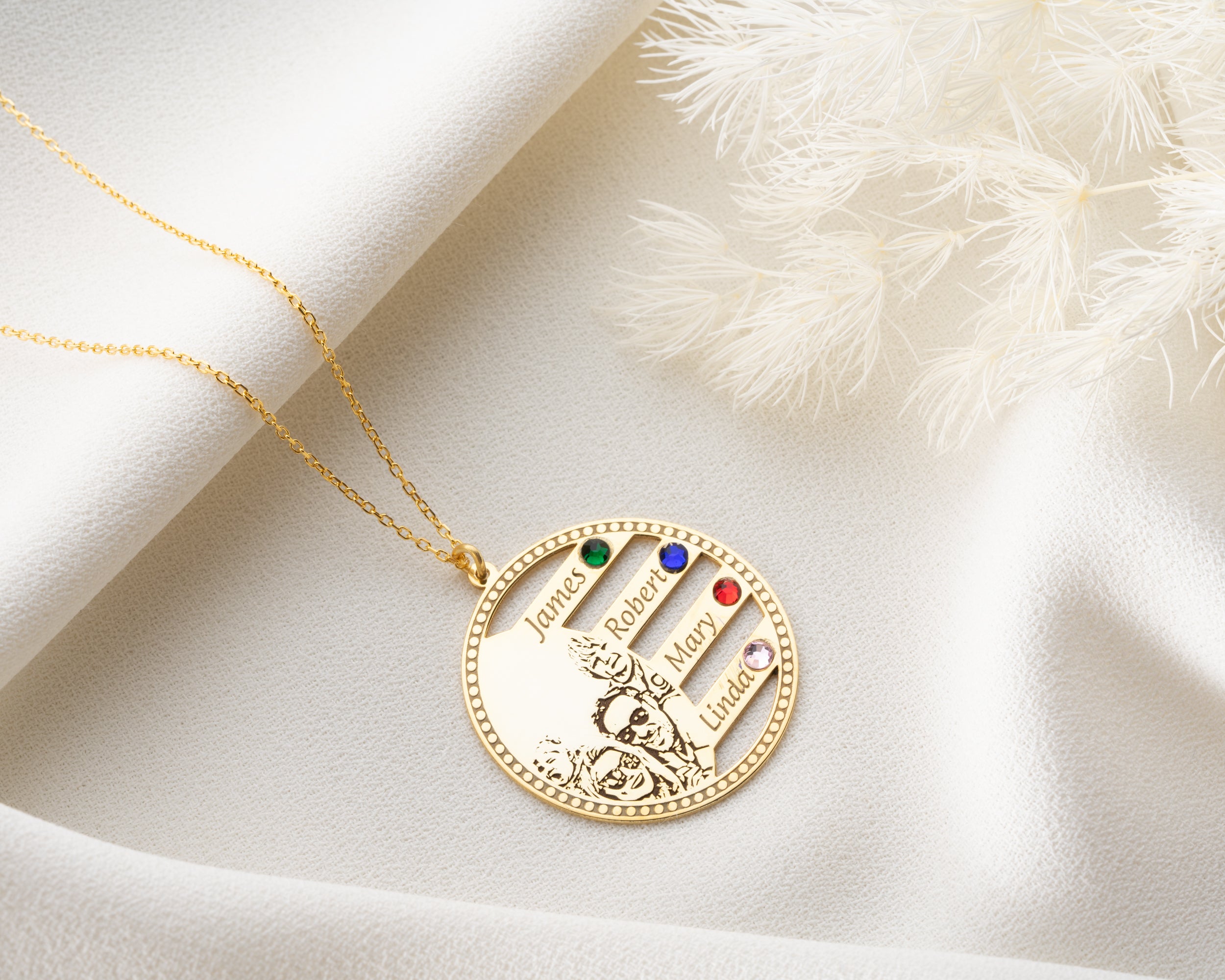 Custom Photo Engraved Family Birthstone Necklace
