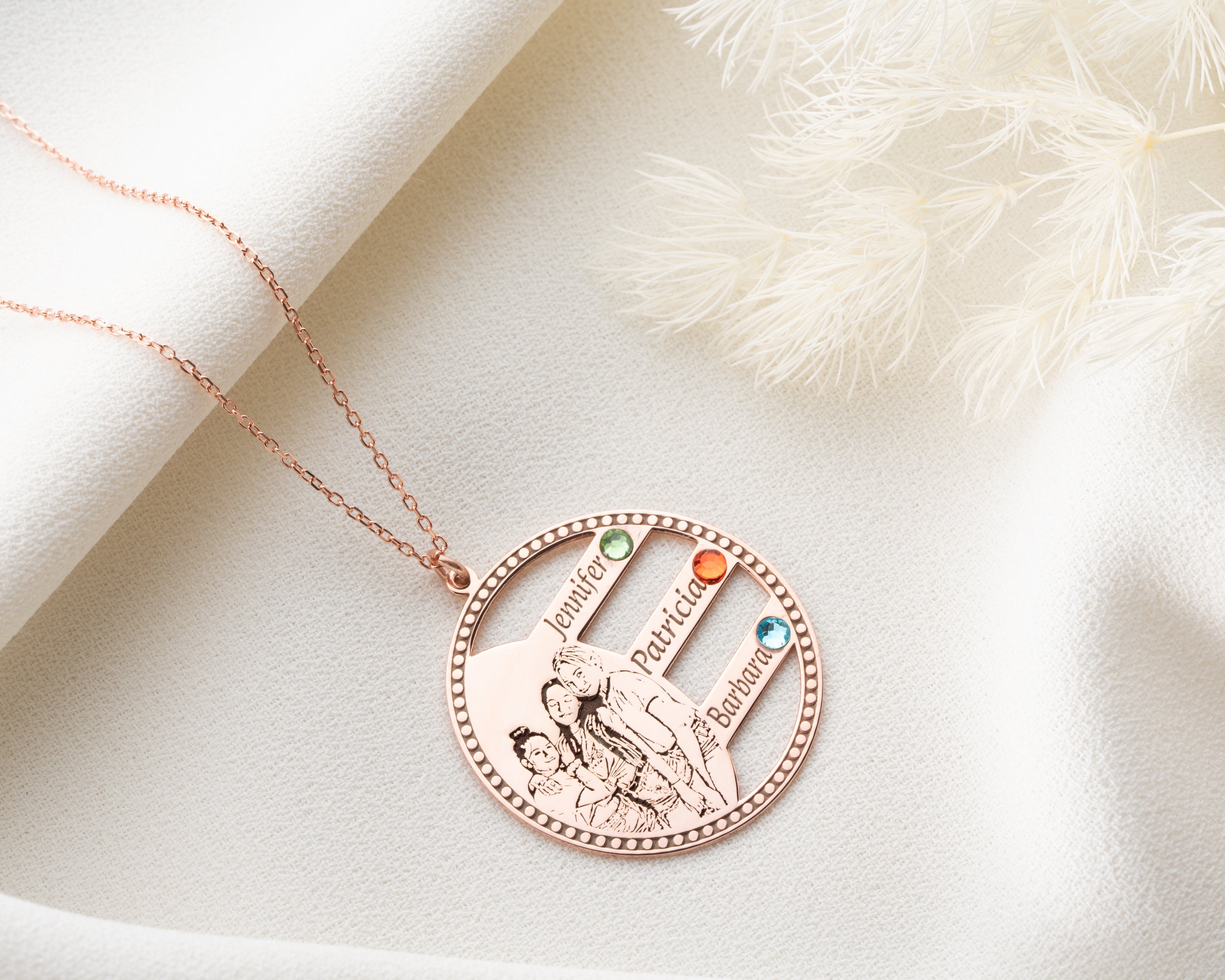 Custom Photo Engraved Family Birthstone Necklace