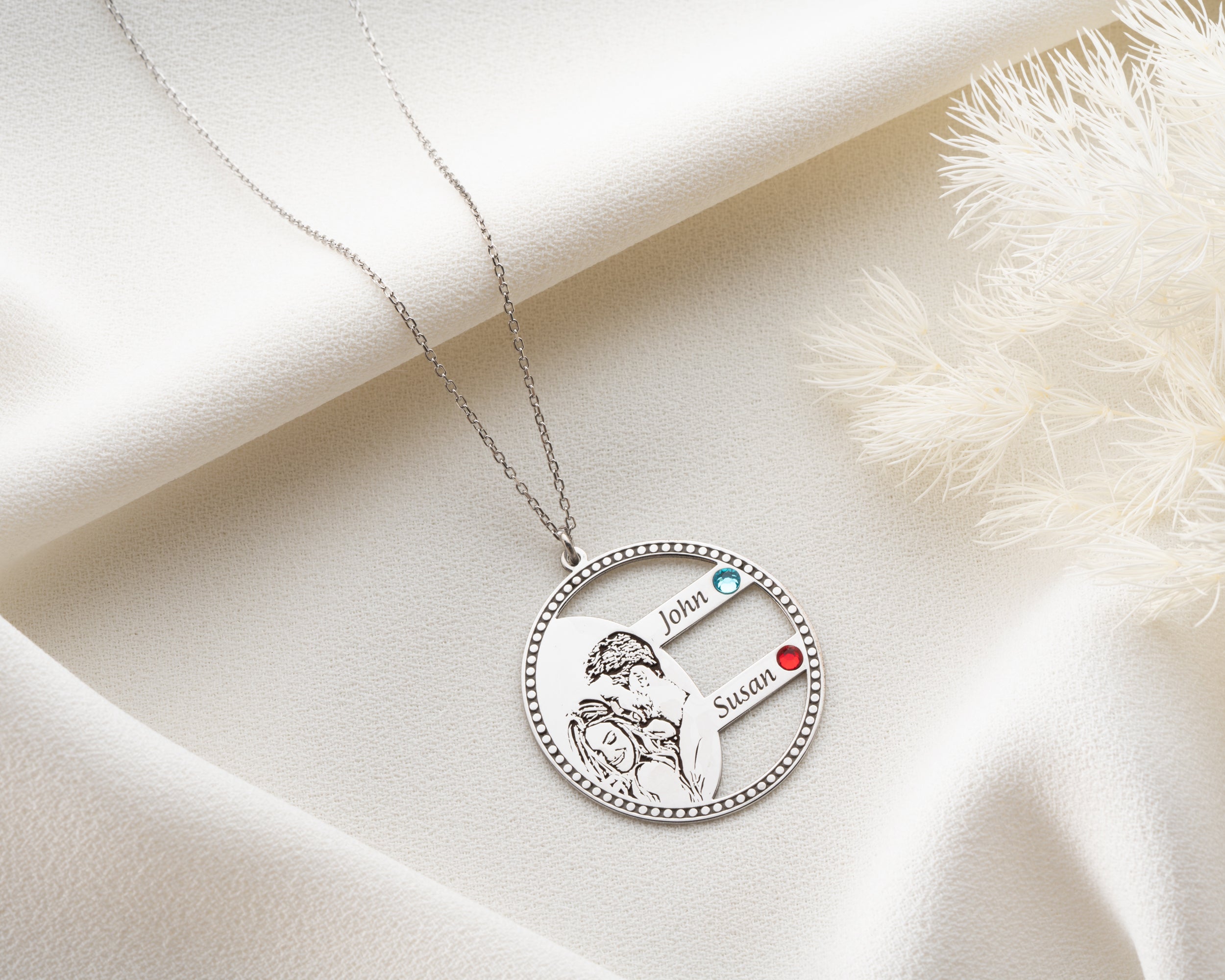 Custom Photo Engraved Family Birthstone Necklace