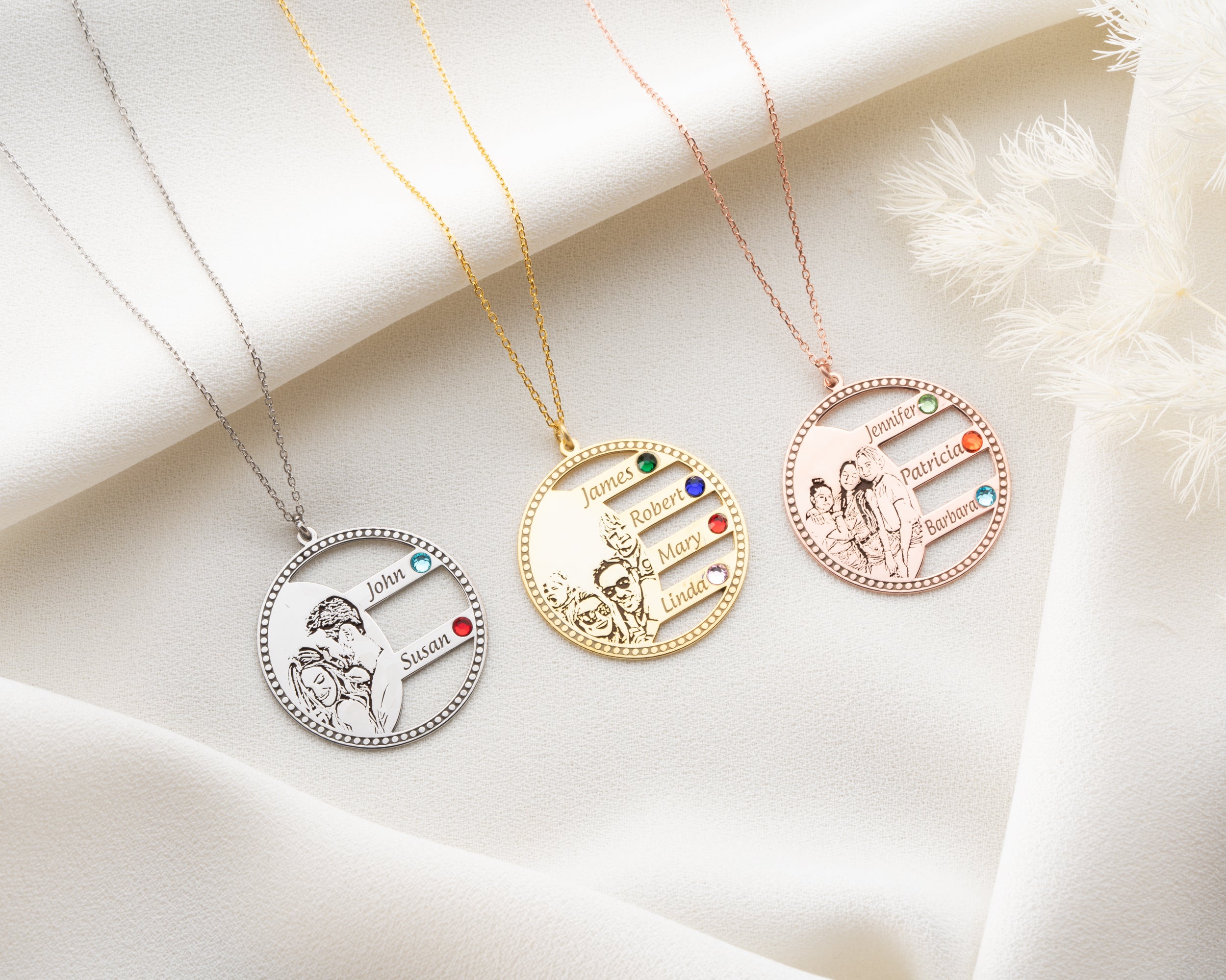 Custom Photo Engraved Family Birthstone Necklace