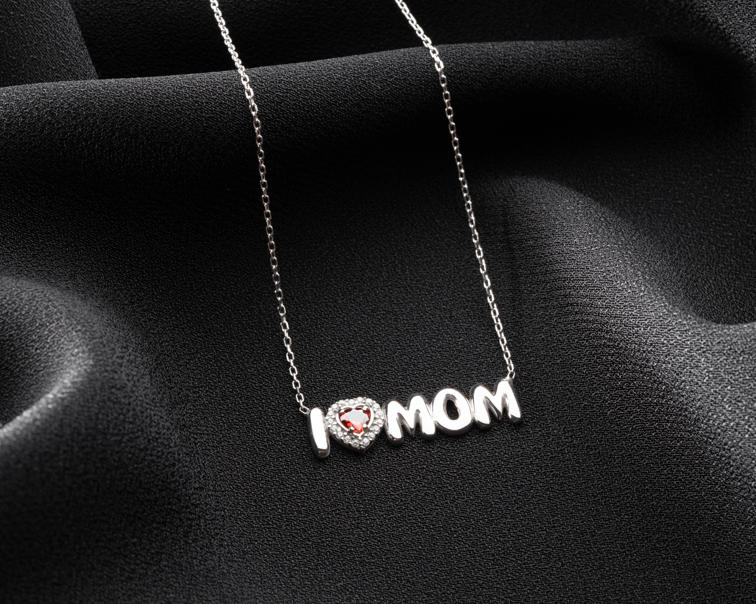 Custom Birthstone I Heart Mom Necklace