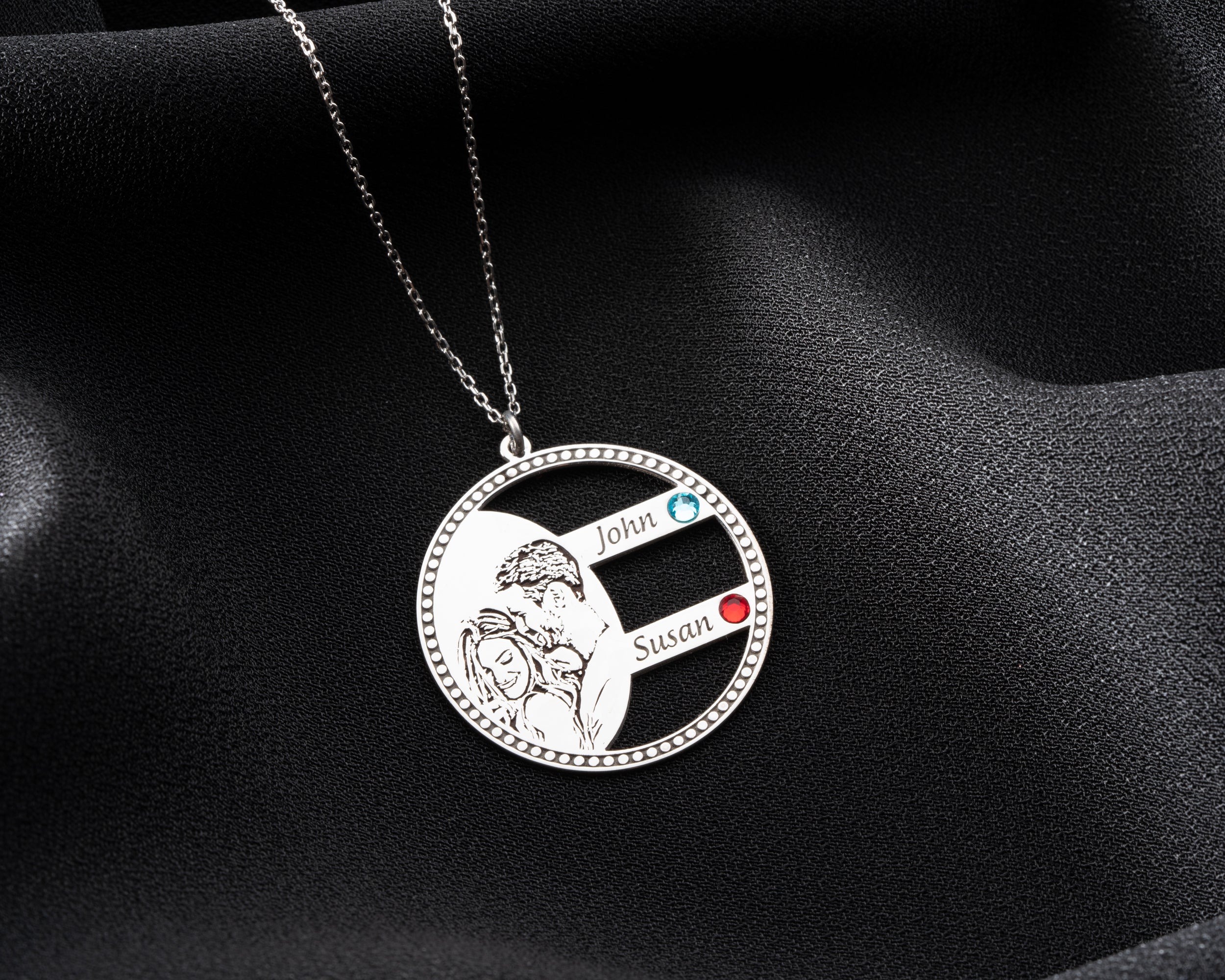 Custom Photo Engraved Family Birthstone Necklace