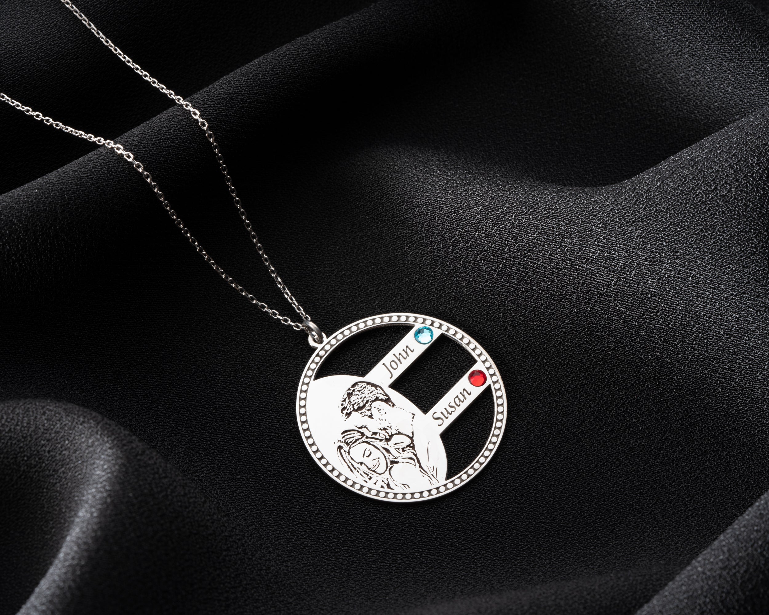 Custom Photo Engraved Family Birthstone Necklace
