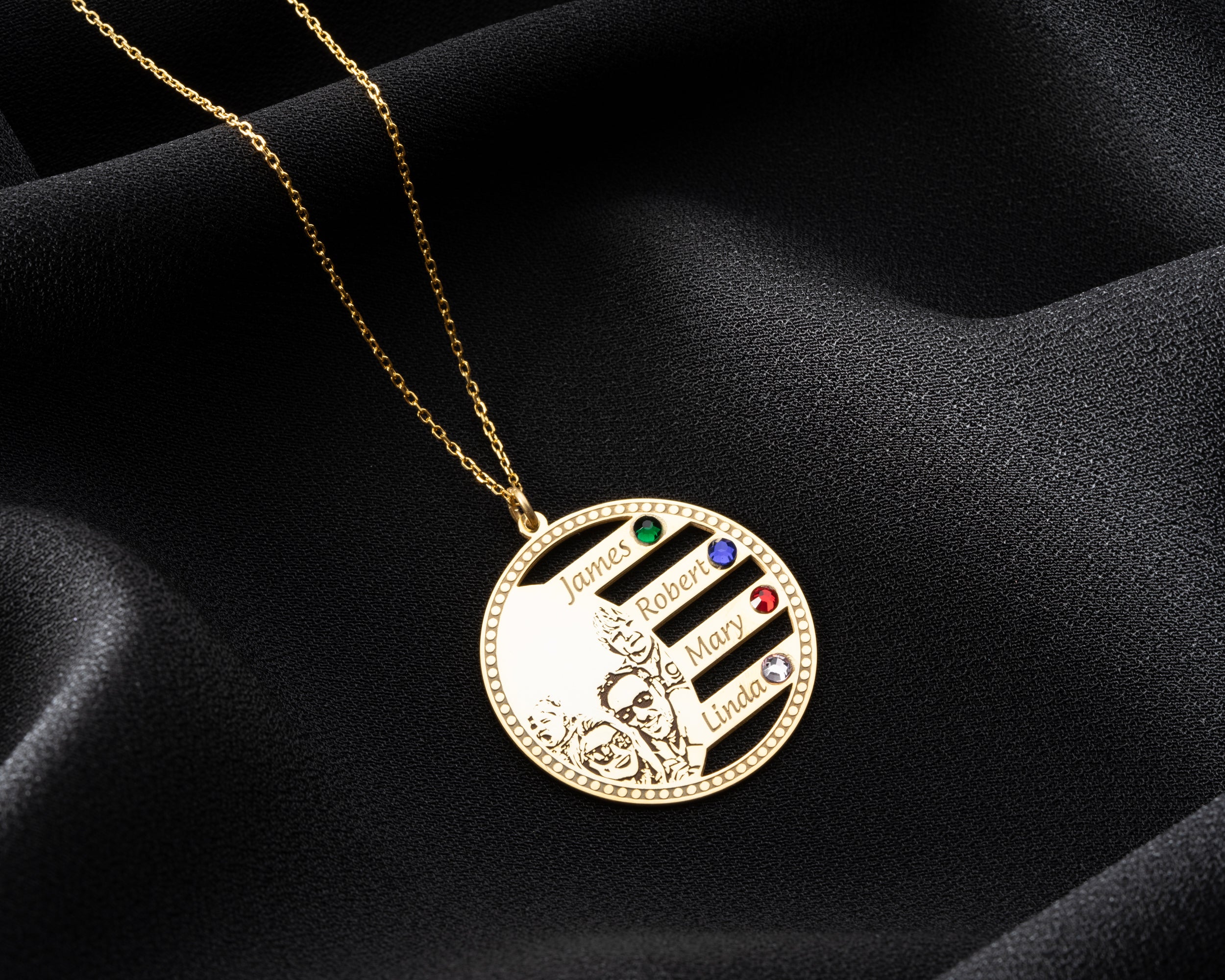 Custom Photo Engraved Family Birthstone Necklace