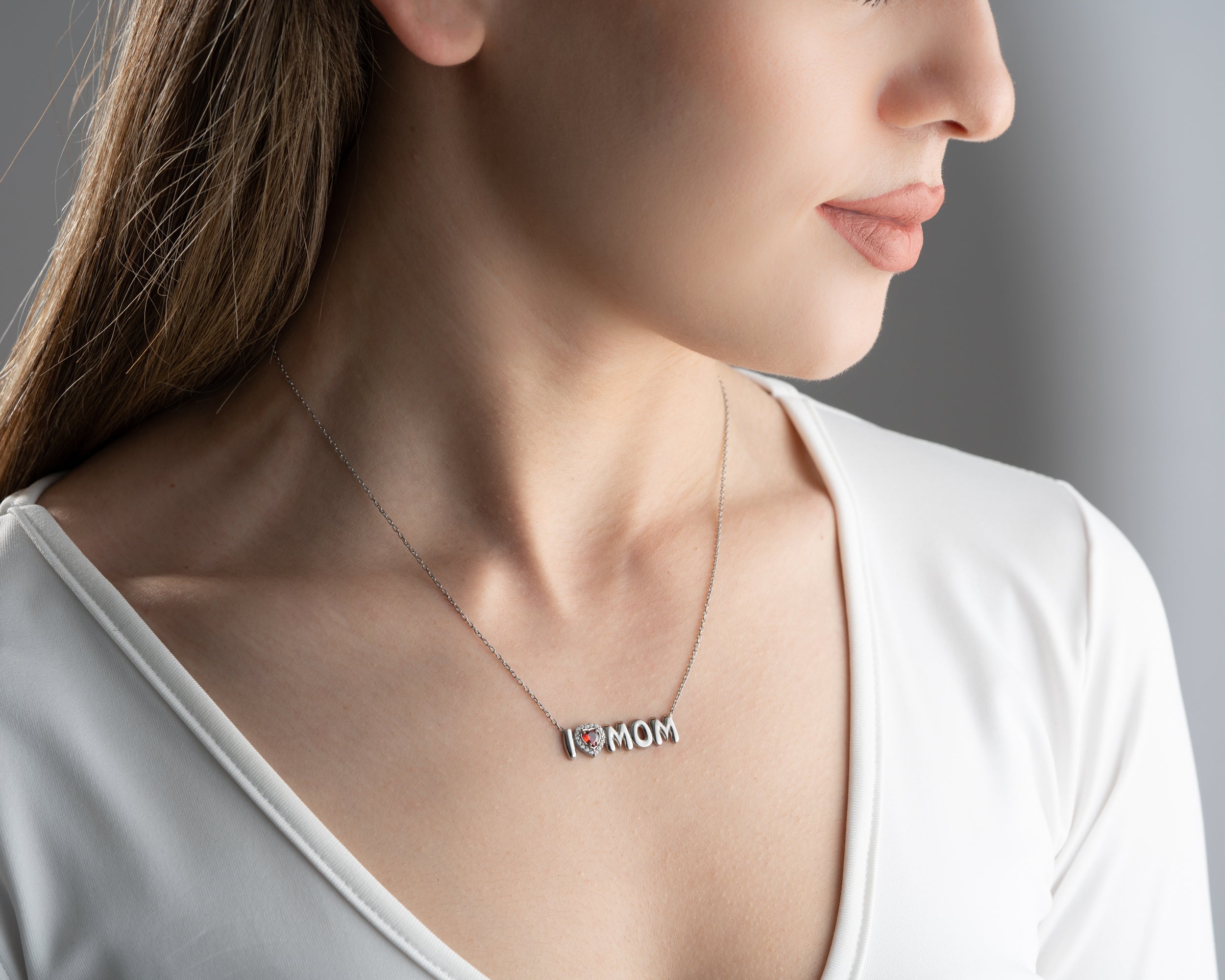 Custom Birthstone I Heart Mom Necklace