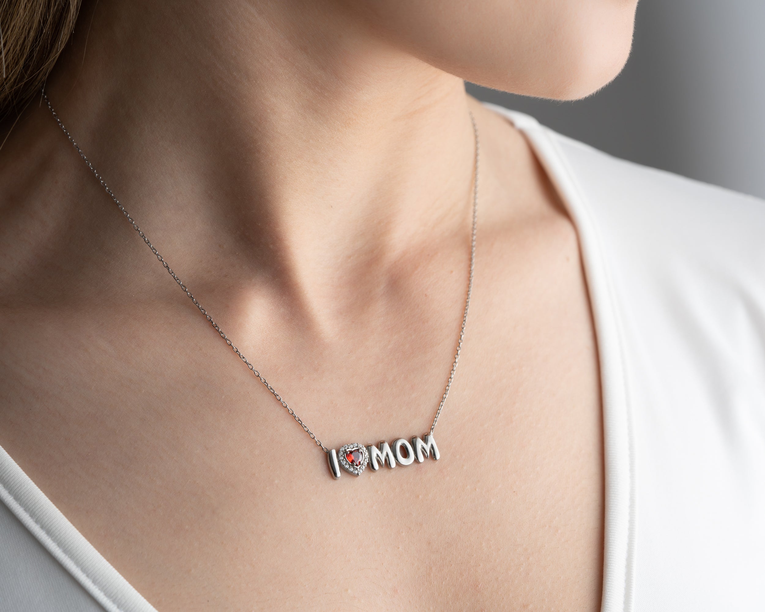 Custom Birthstone I Heart Mom Necklace