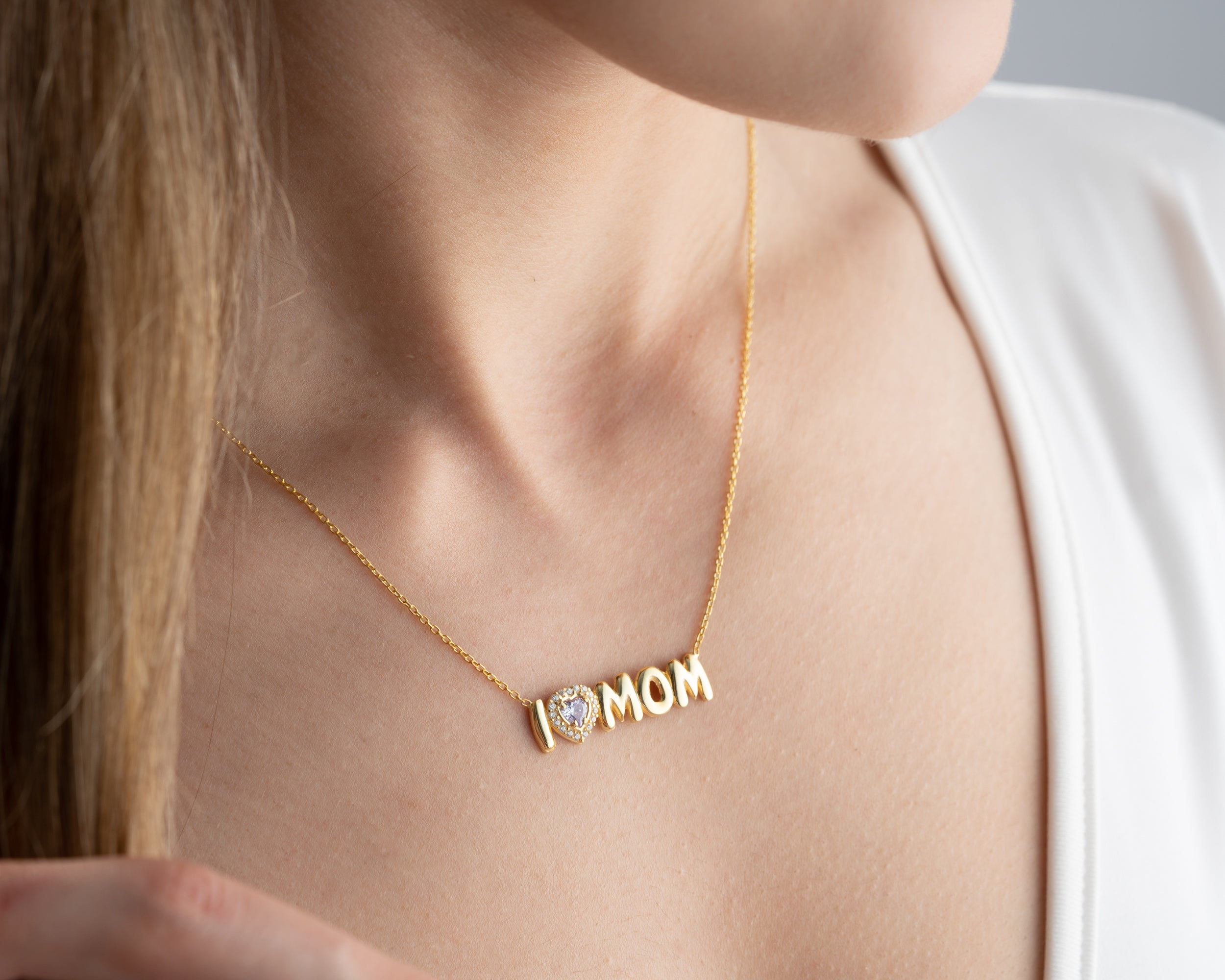 Custom Birthstone I Heart Mom Necklace