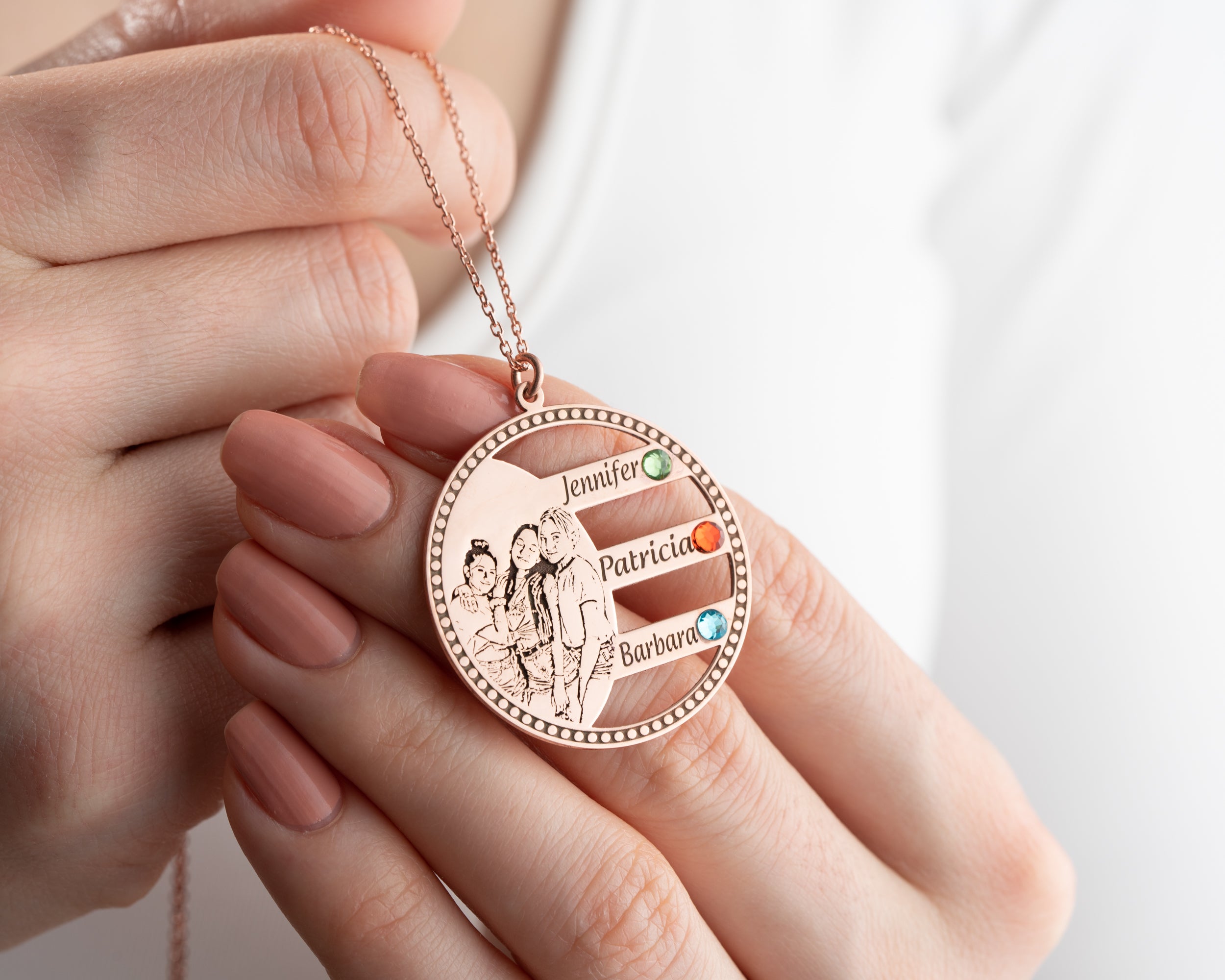 Custom Photo Engraved Family Birthstone Necklace