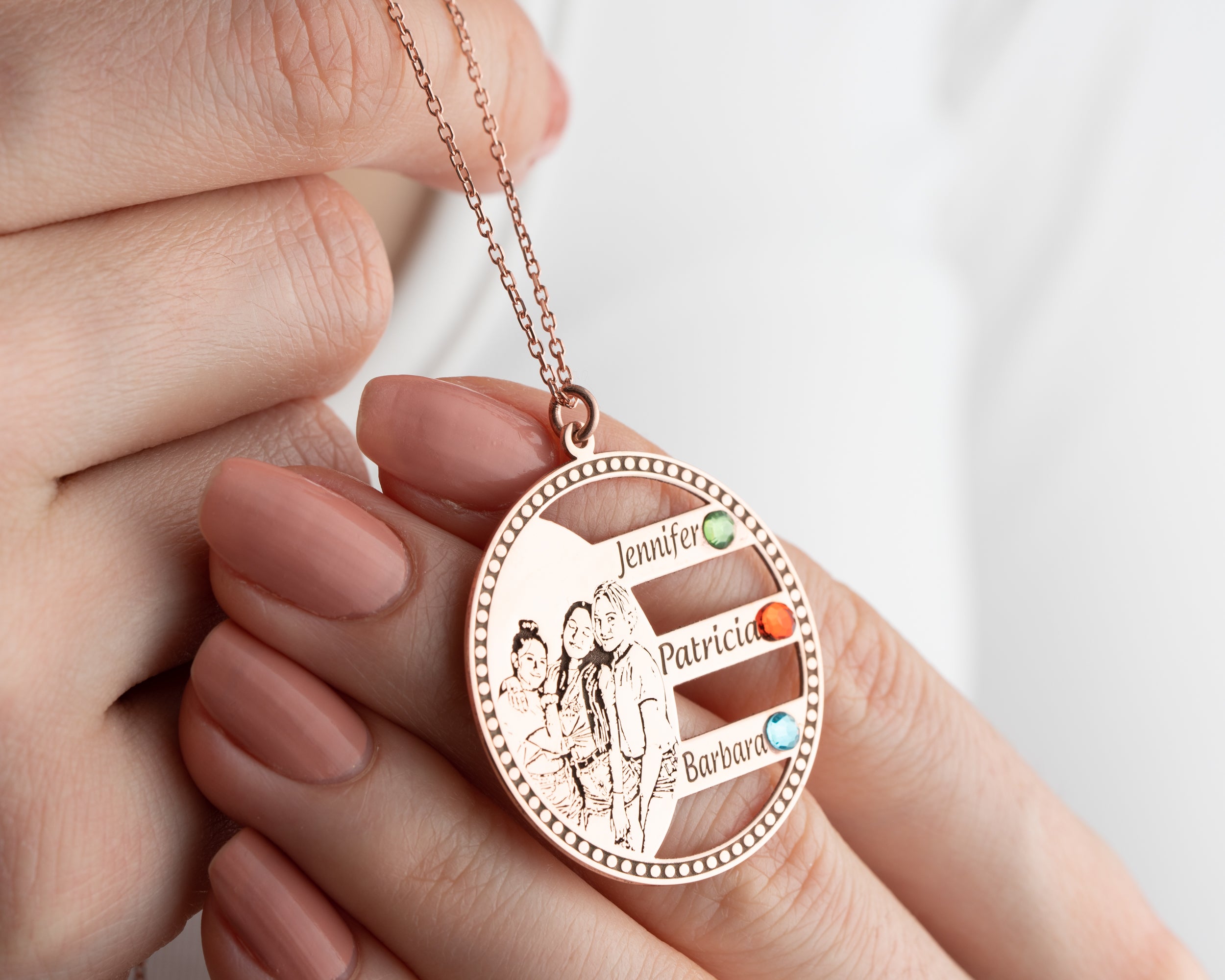Custom Photo Engraved Family Birthstone Necklace