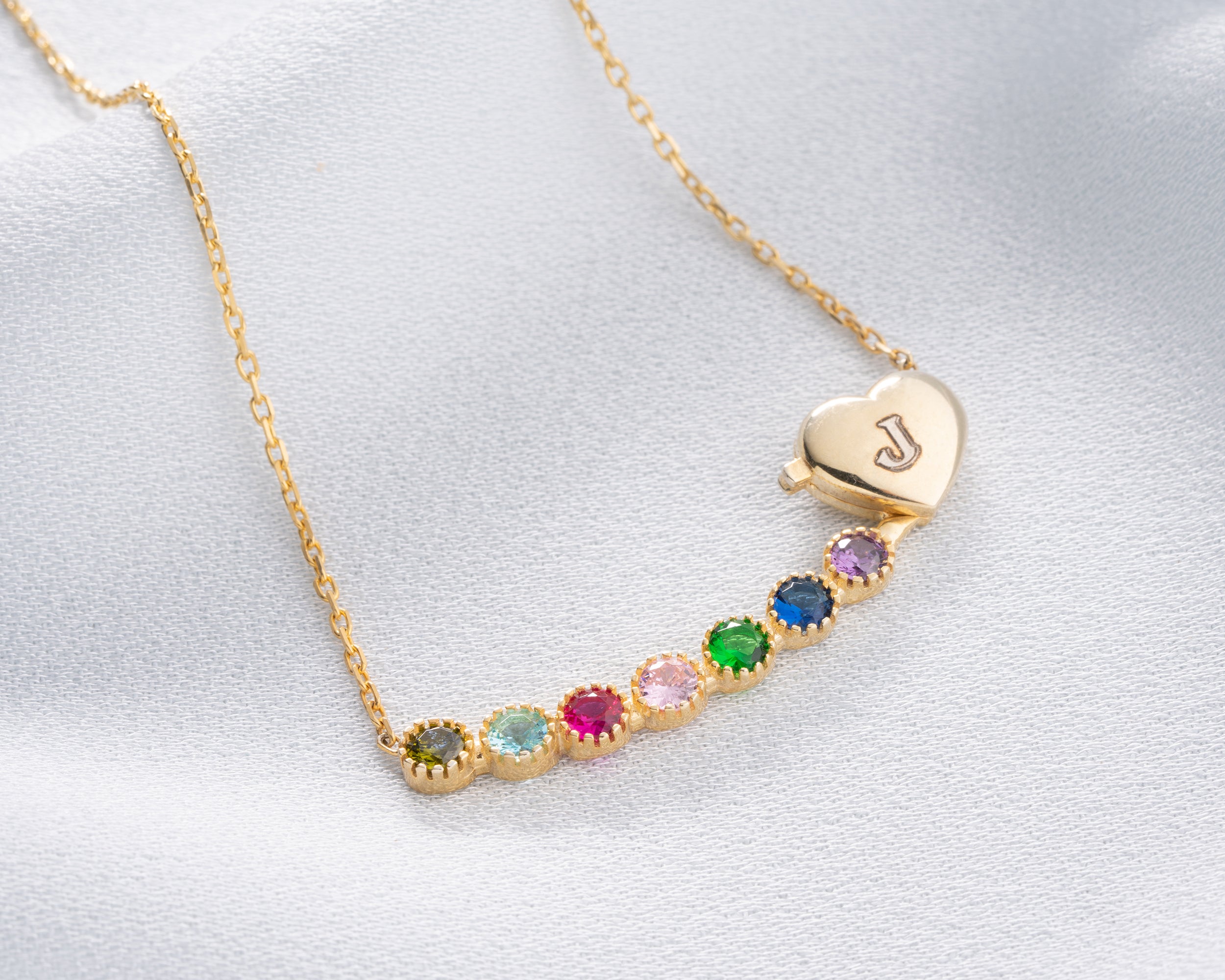 Custom Initial Heart Family Birthstone Necklace