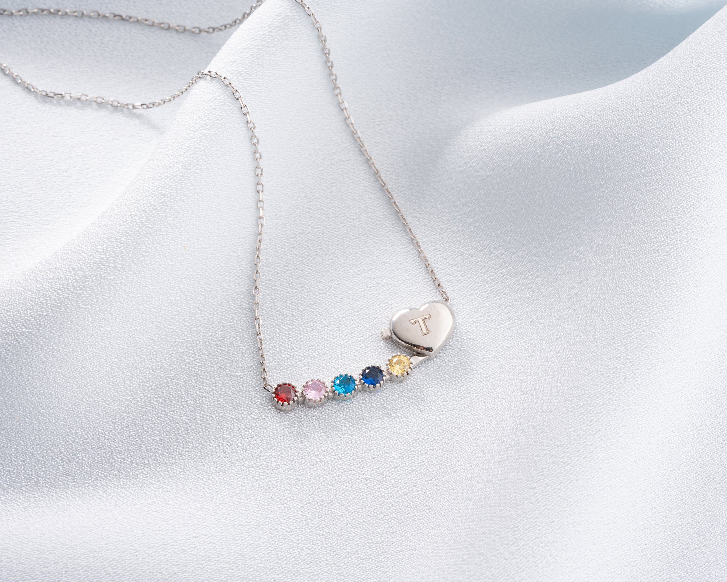 Custom Initial Heart Family Birthstone Necklace