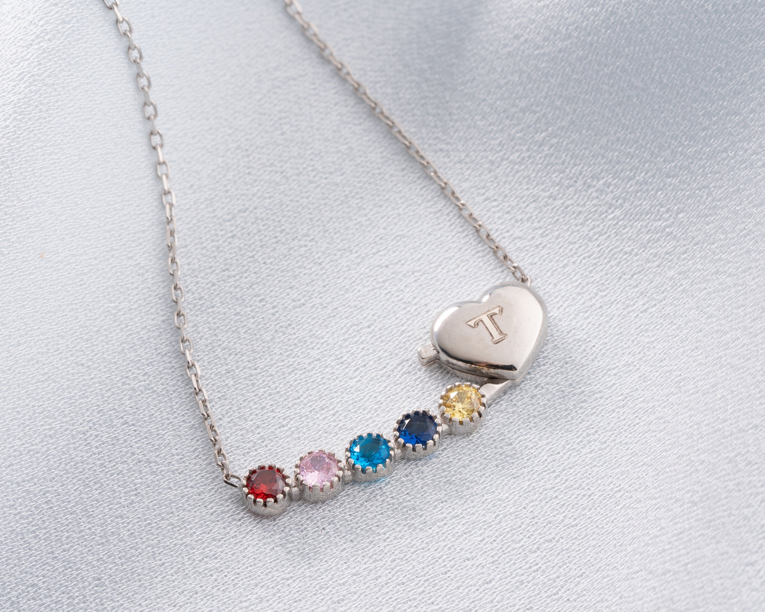 Custom Initial Heart Family Birthstone Necklace