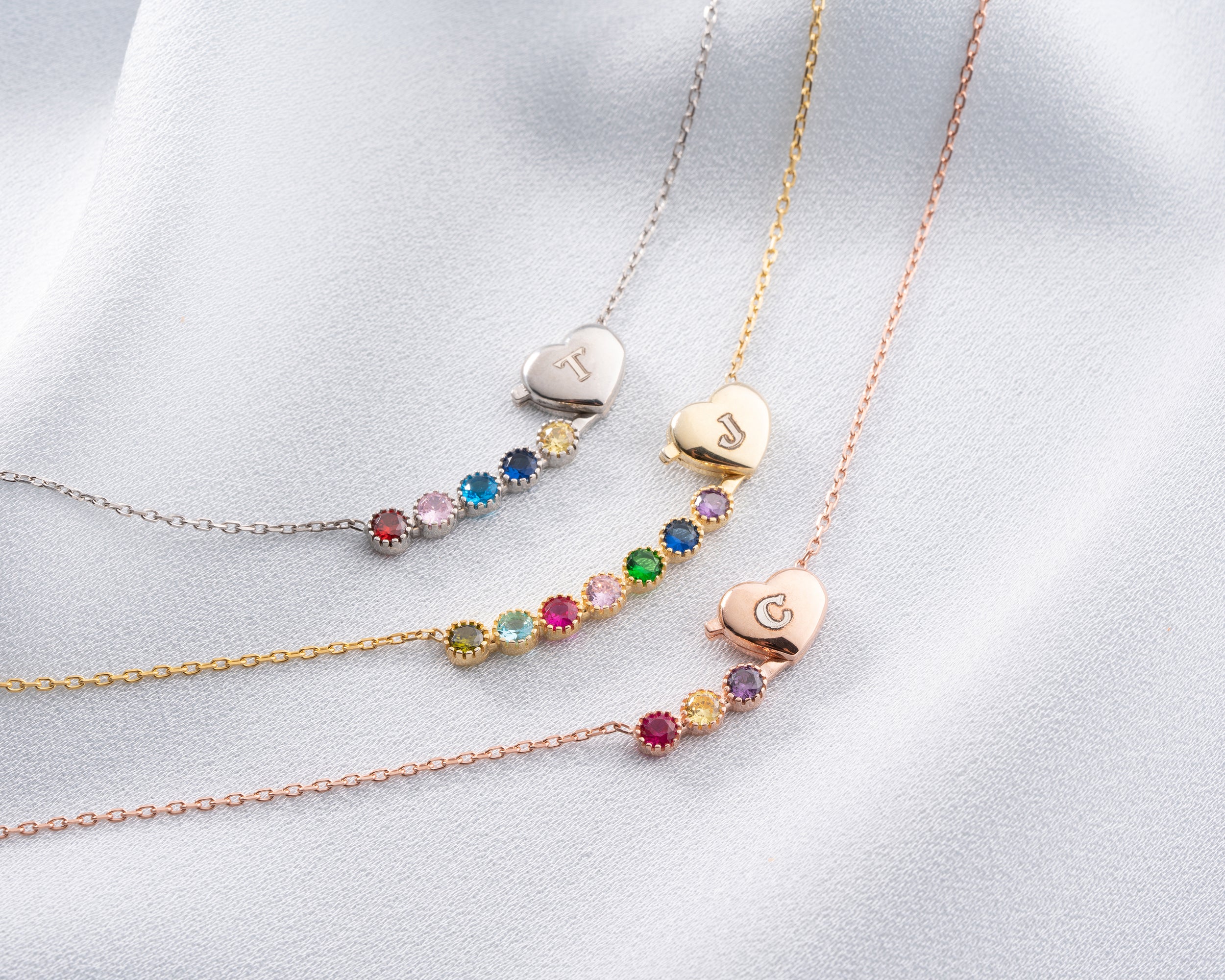 Custom Initial Heart Family Birthstone Necklace