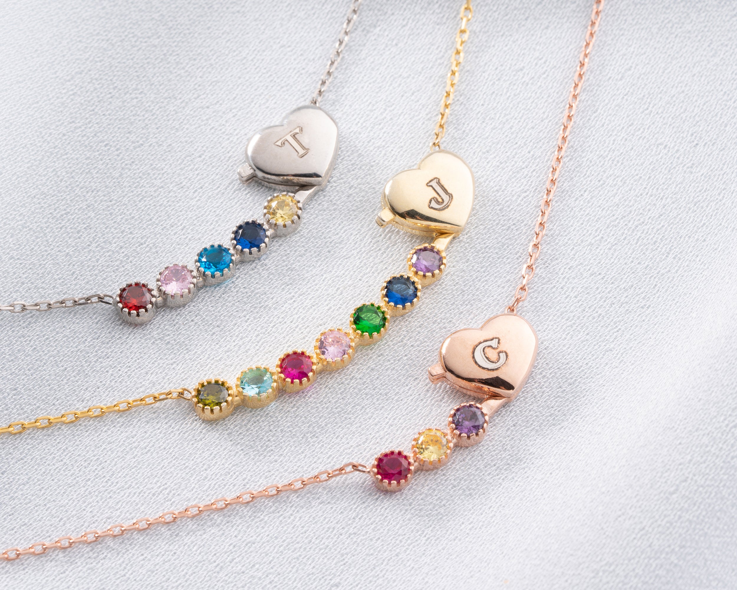 Custom Initial Heart Family Birthstone Necklace