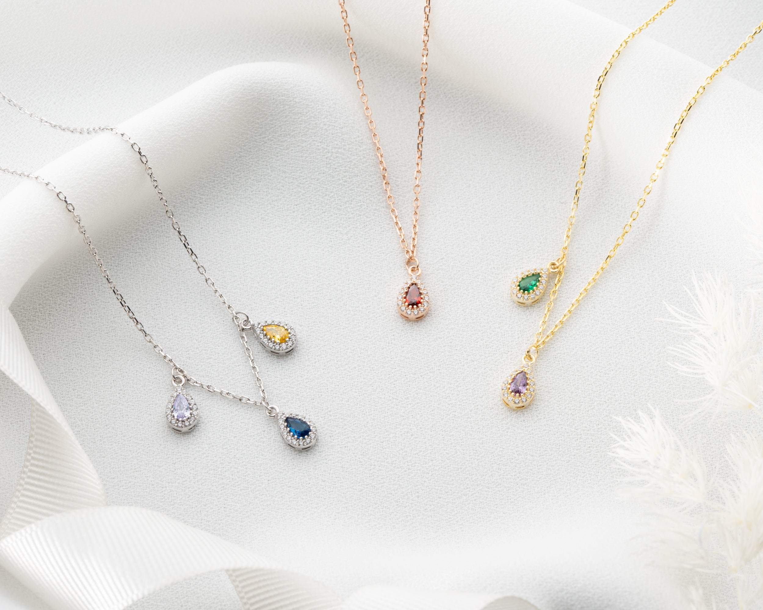 Custom Family Birthstone Teardrop Necklace