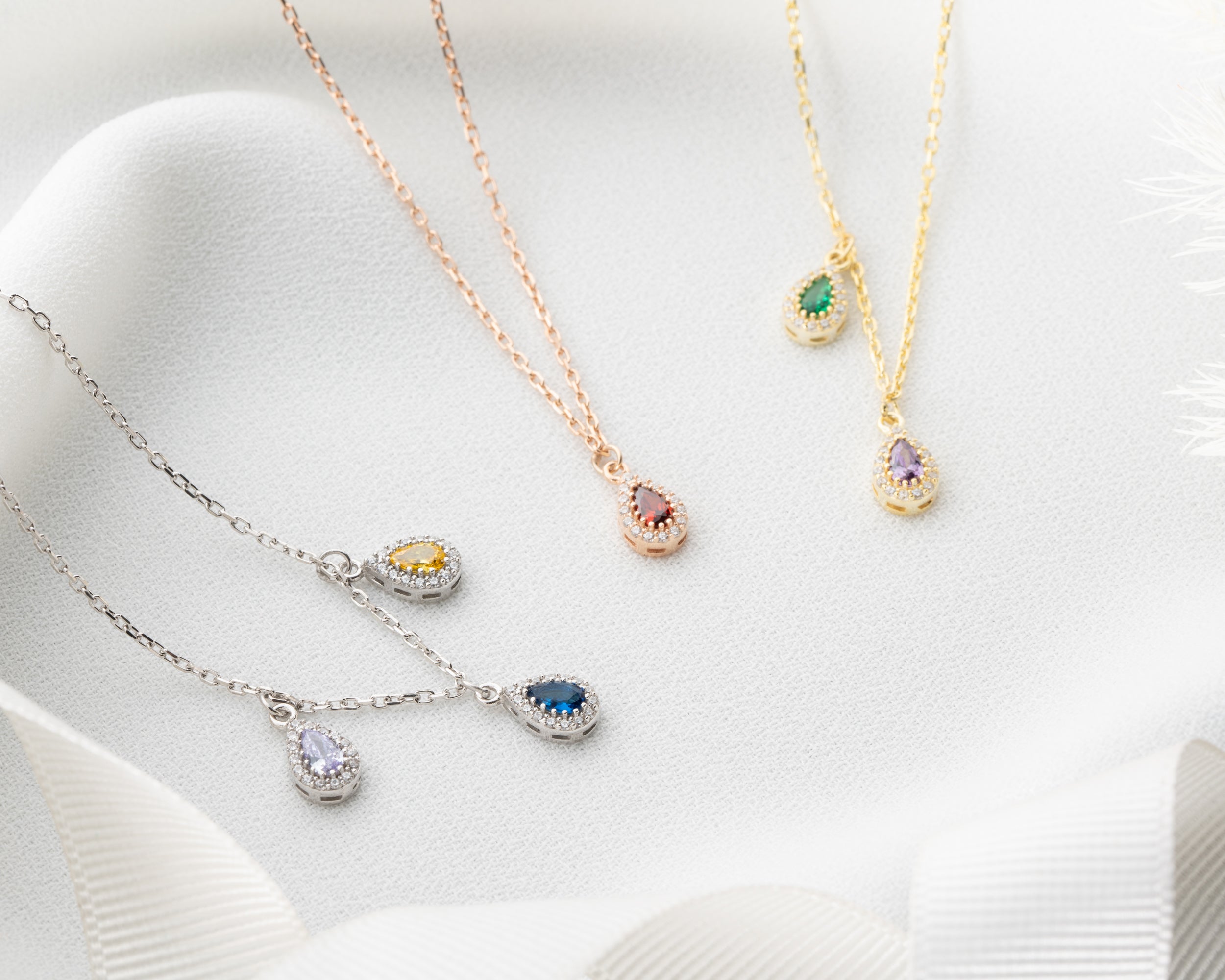 Custom Family Birthstone Teardrop Necklace
